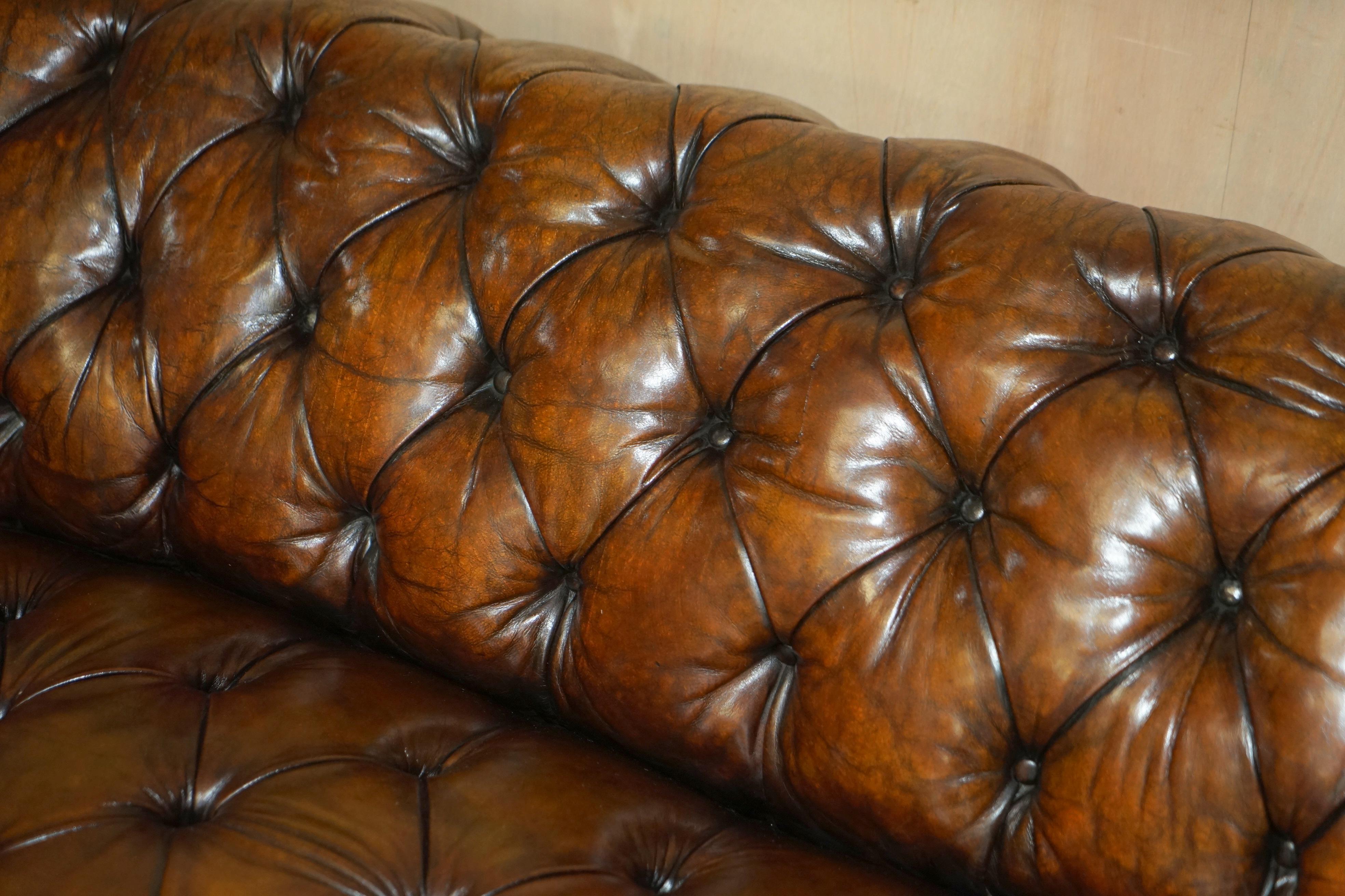 Victorian Serpentine Whisky Brown Leather Chesterfield Sofa After Howard & Son's 7
