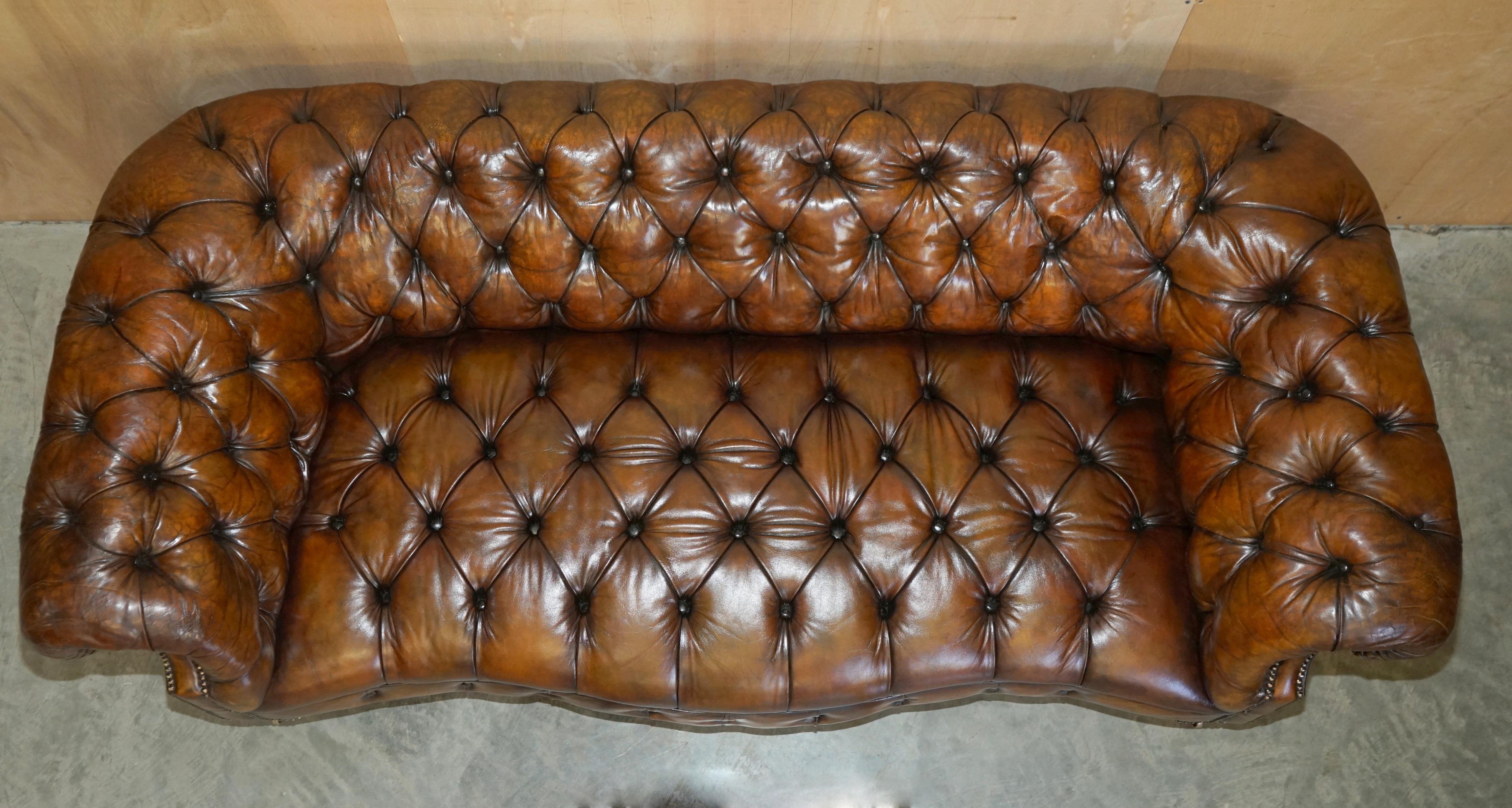 Victorian Serpentine Whisky Brown Leather Chesterfield Sofa After Howard & Son's 8