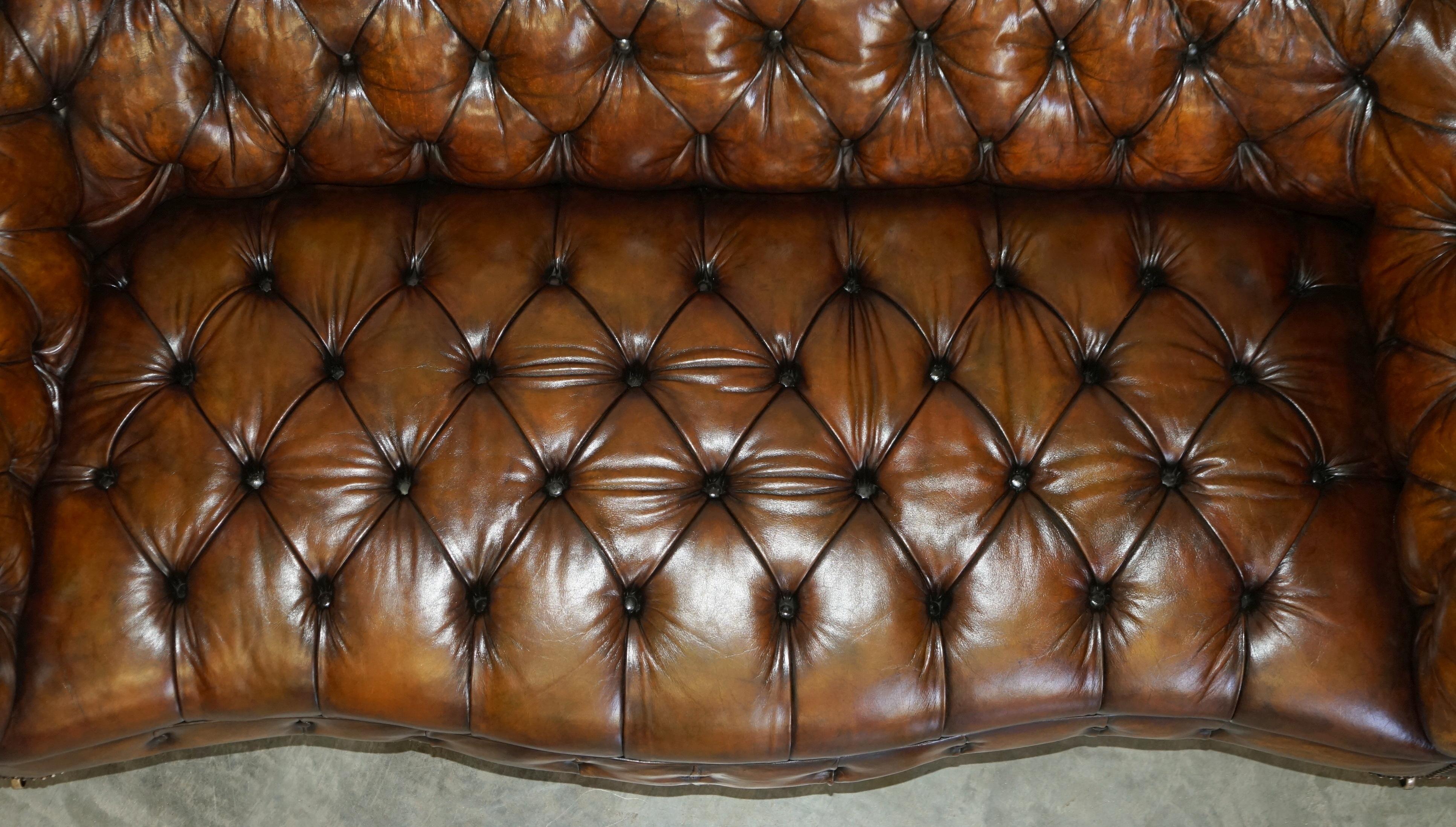Victorian Serpentine Whisky Brown Leather Chesterfield Sofa After Howard & Son's 9