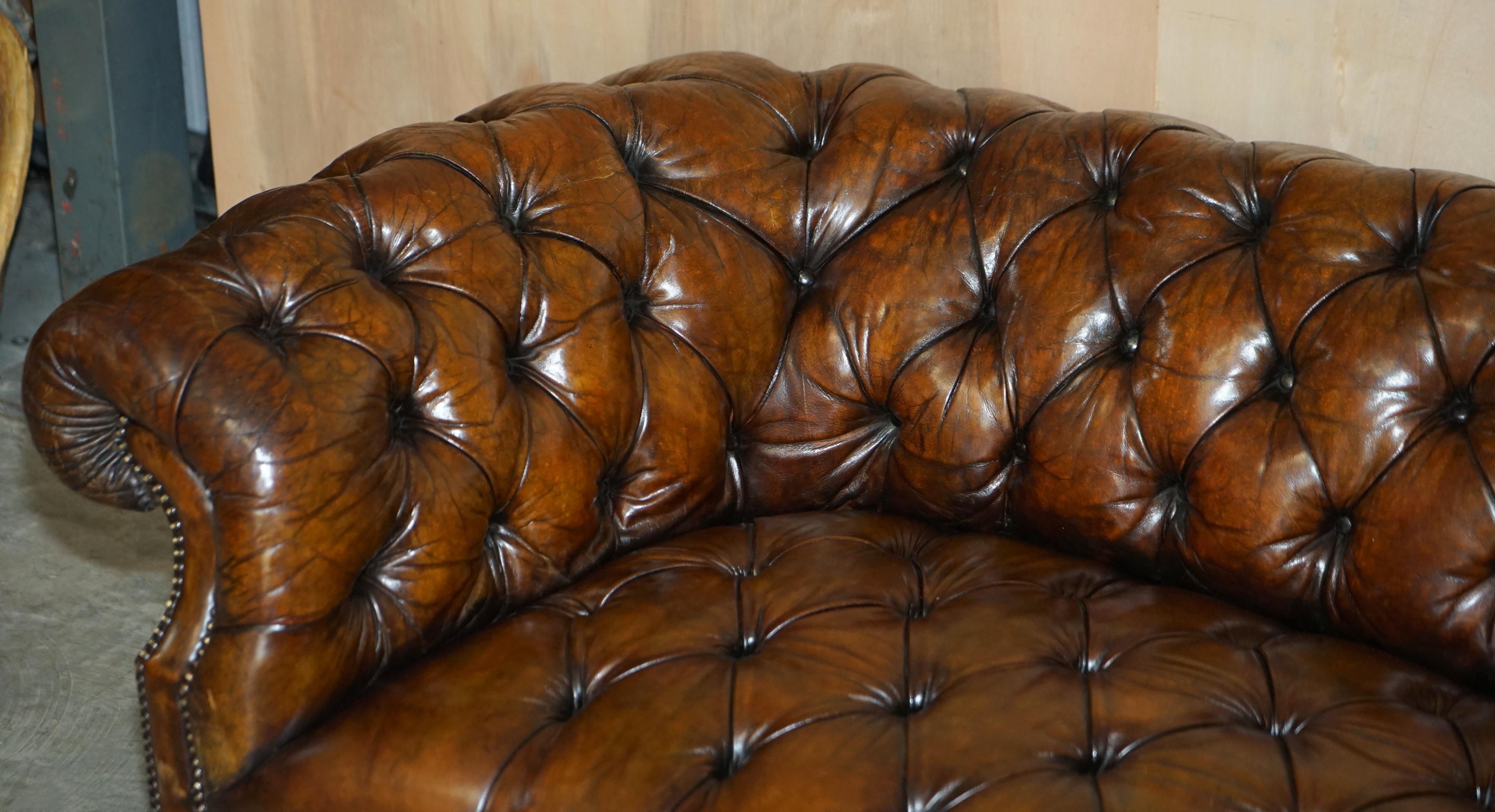 Victorian Serpentine Whisky Brown Leather Chesterfield Sofa After Howard & Son's 10