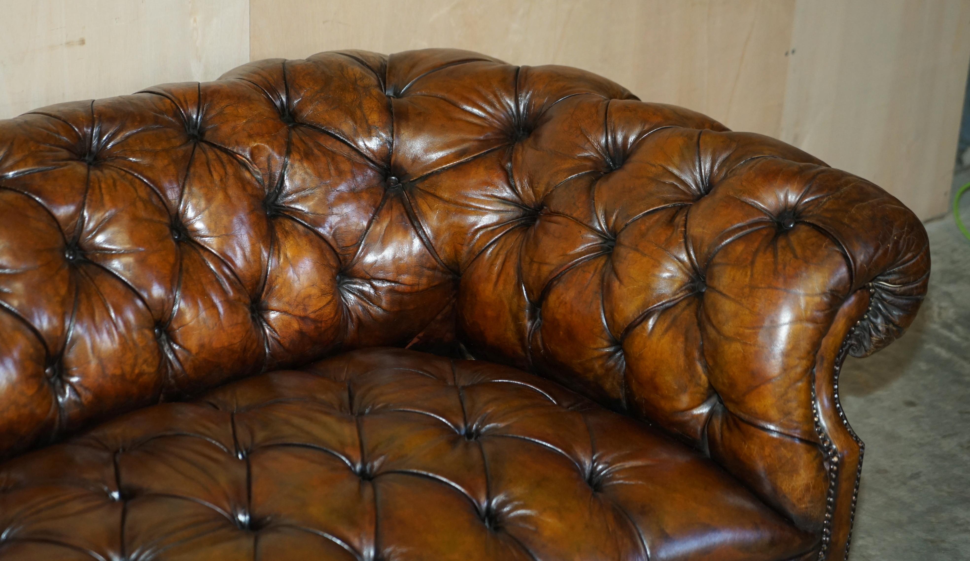 Victorian Serpentine Whisky Brown Leather Chesterfield Sofa After Howard & Son's 11