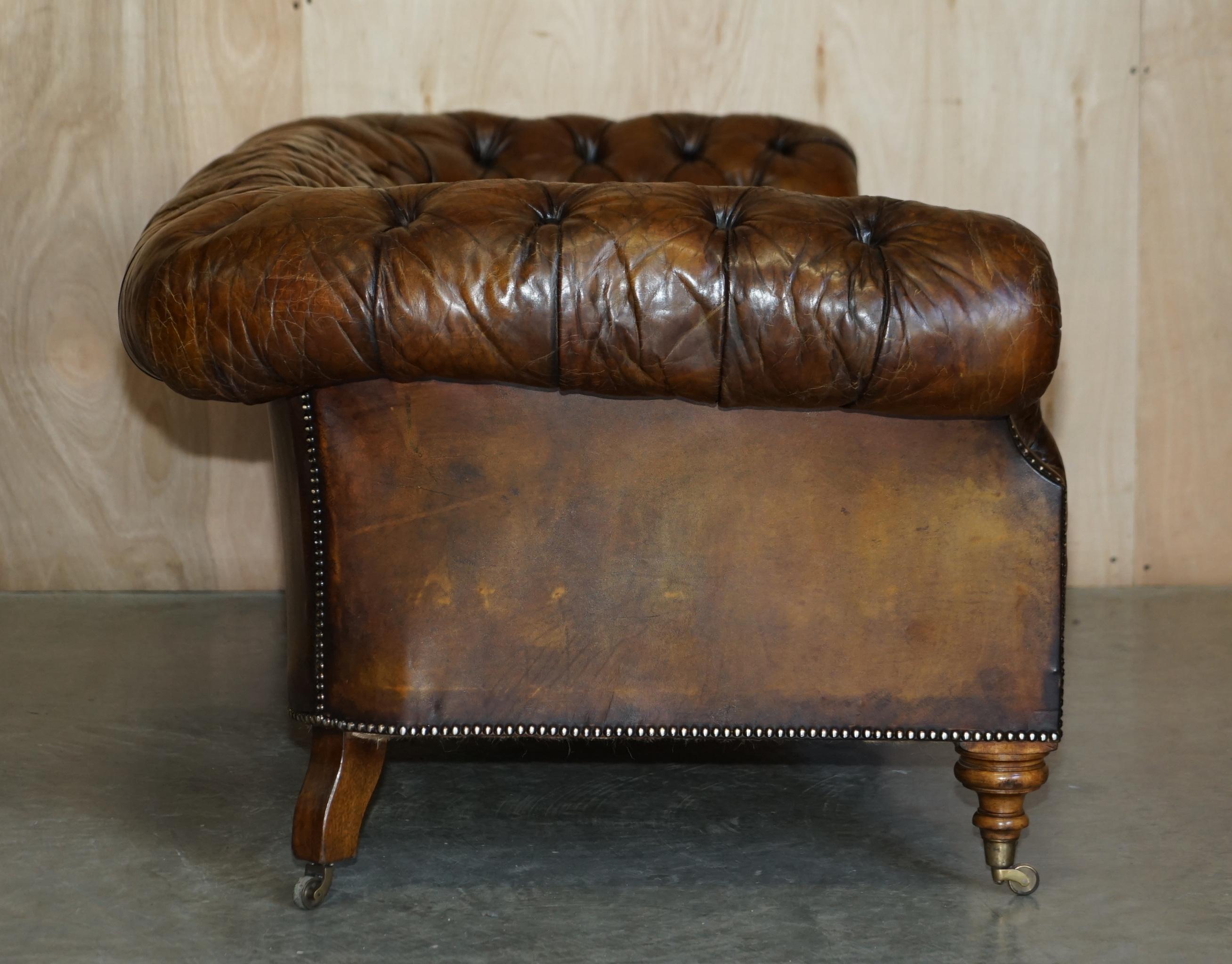 Victorian Serpentine Whisky Brown Leather Chesterfield Sofa After Howard & Son's 12