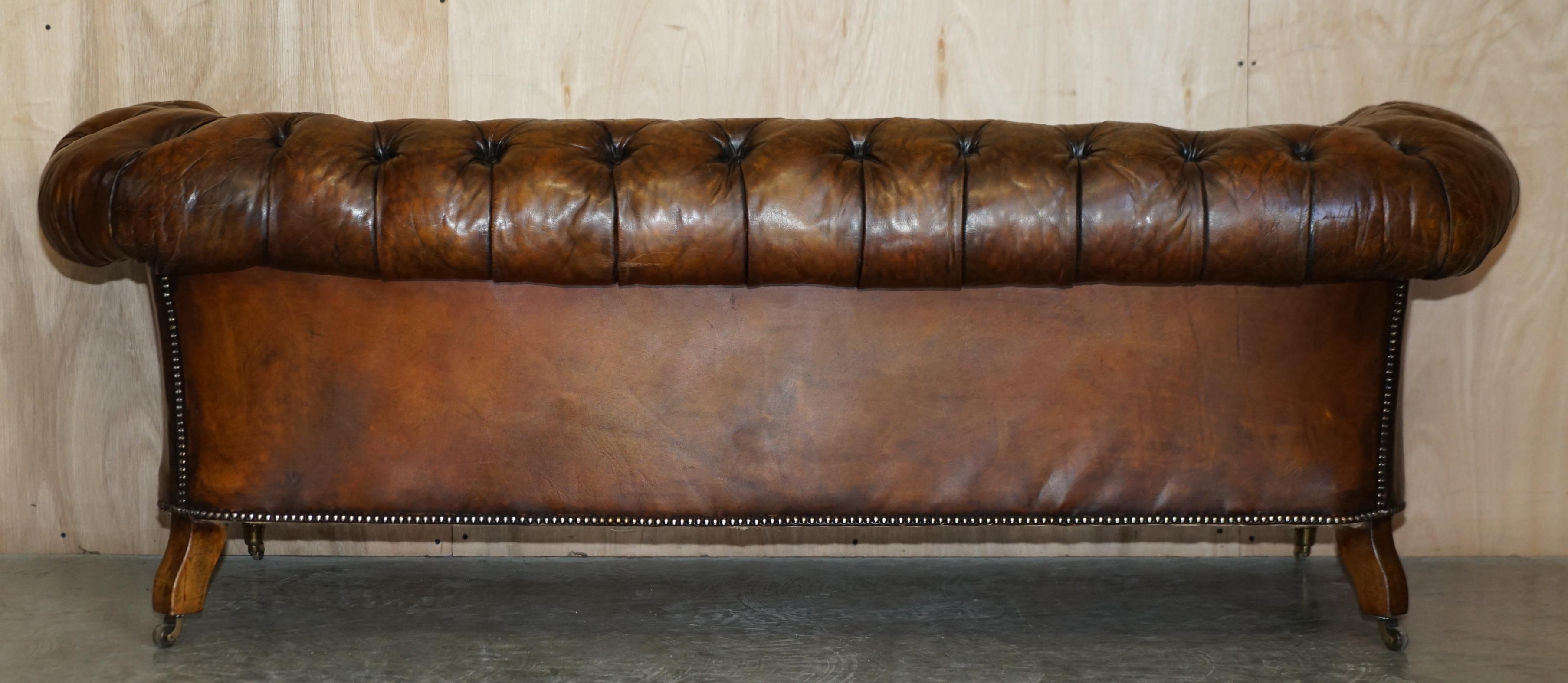 Victorian Serpentine Whisky Brown Leather Chesterfield Sofa After Howard & Son's 14