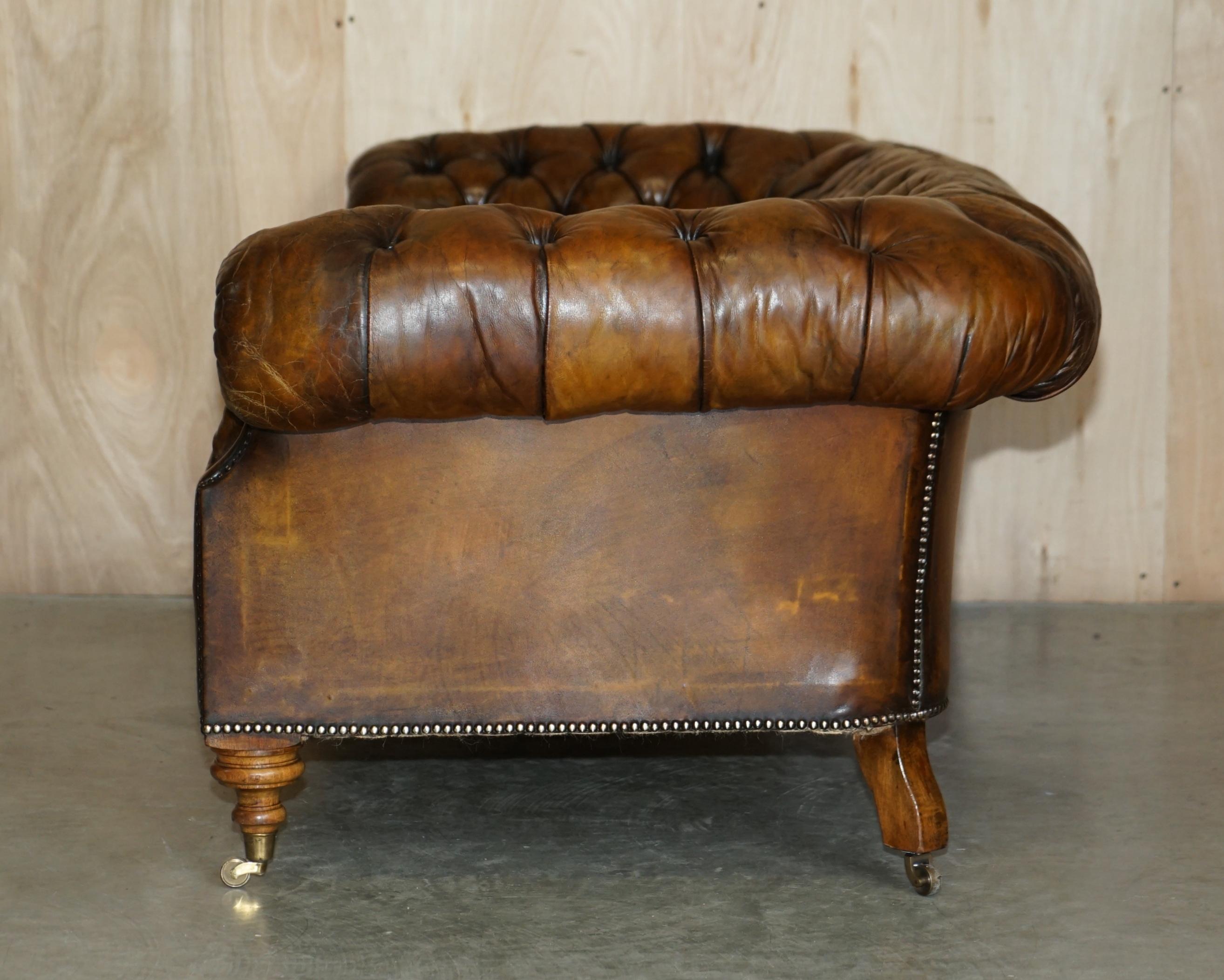 Victorian Serpentine Whisky Brown Leather Chesterfield Sofa After Howard & Son's 15