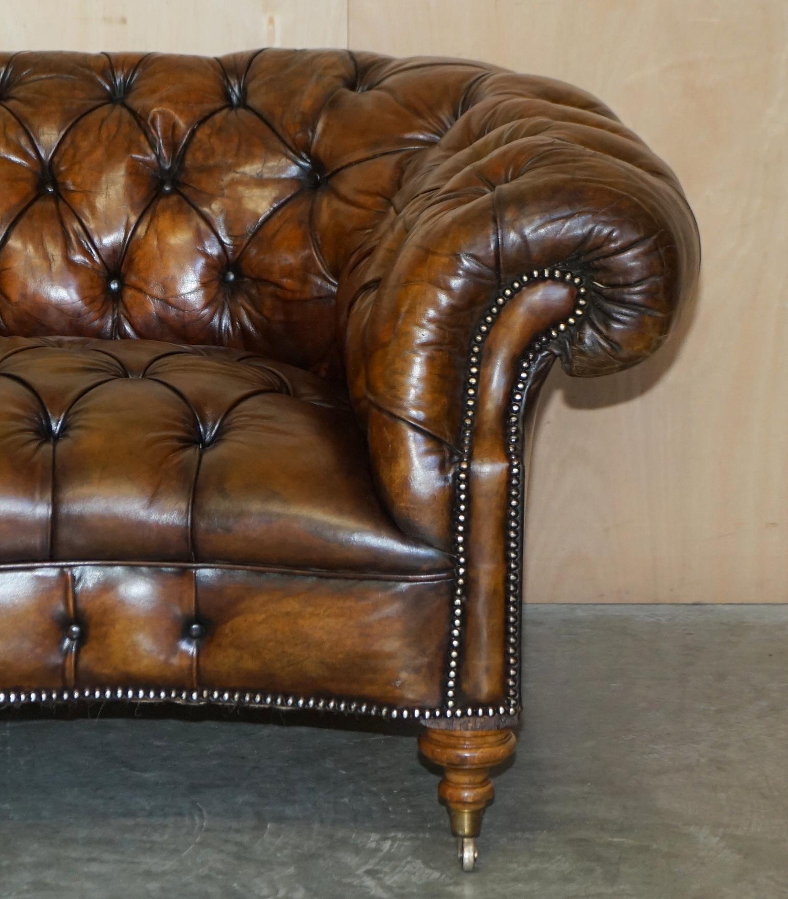 Hand-Crafted Victorian Serpentine Whisky Brown Leather Chesterfield Sofa After Howard & Son's