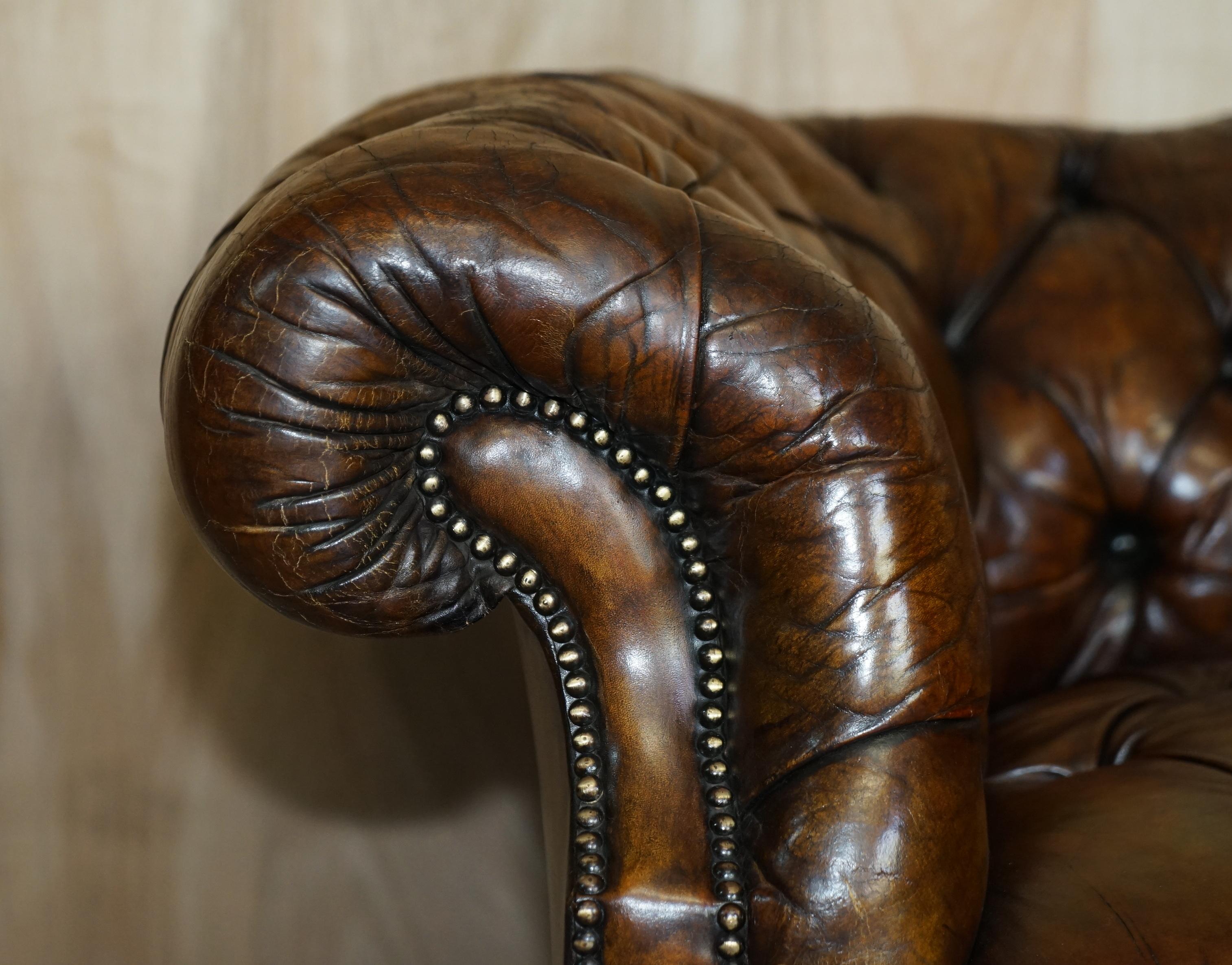 19th Century Victorian Serpentine Whisky Brown Leather Chesterfield Sofa After Howard & Son's