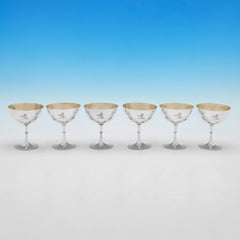 Victorian Set of 6 Antique Sterling Silver Champagne Coupes - Hallmarked 1895/6