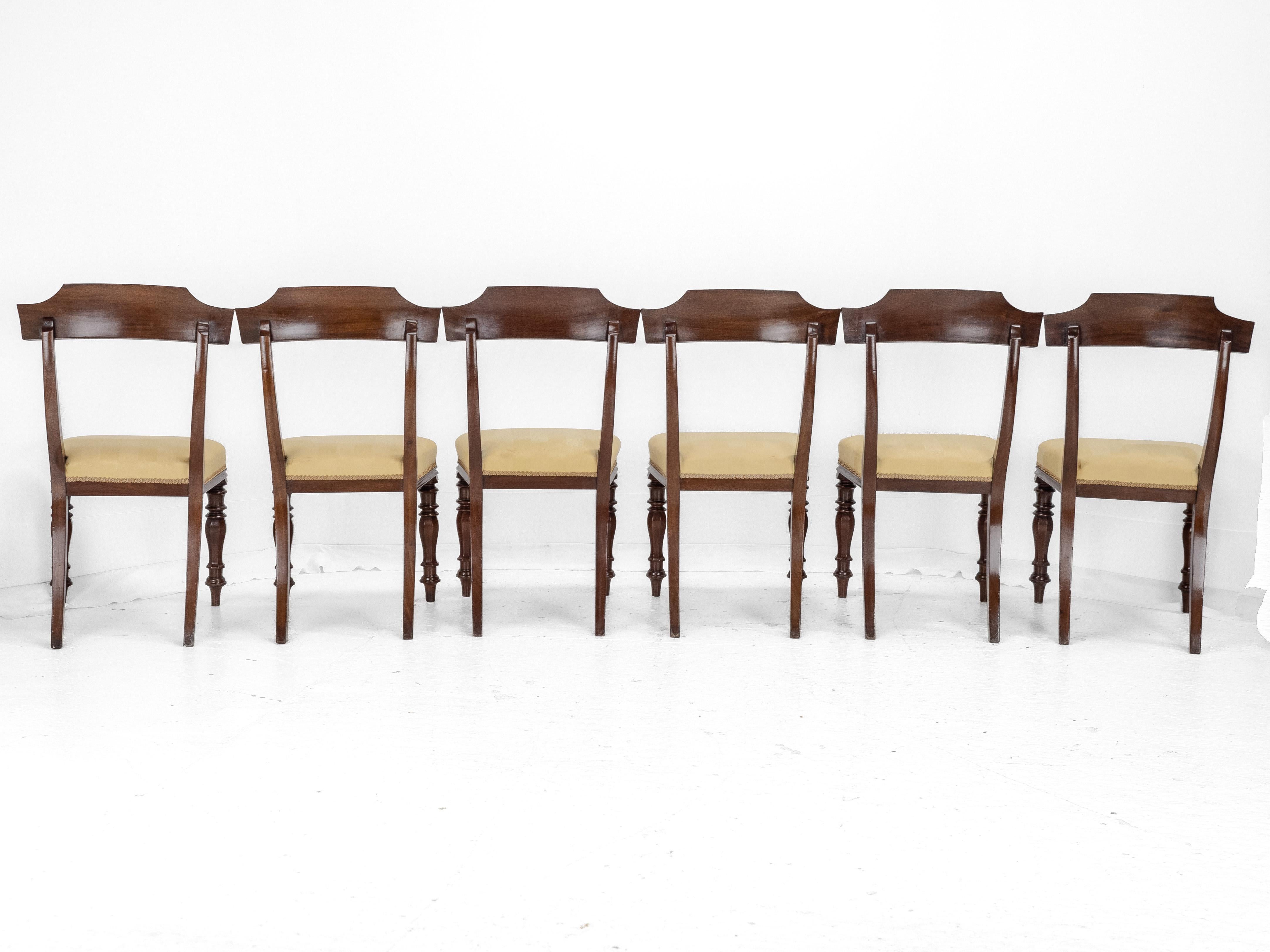 Victorian Set of 6 Mahogany Bar Back Upholstered Dining Chairs c.1870 c.19th In Good Condition For Sale In Leeds, GB