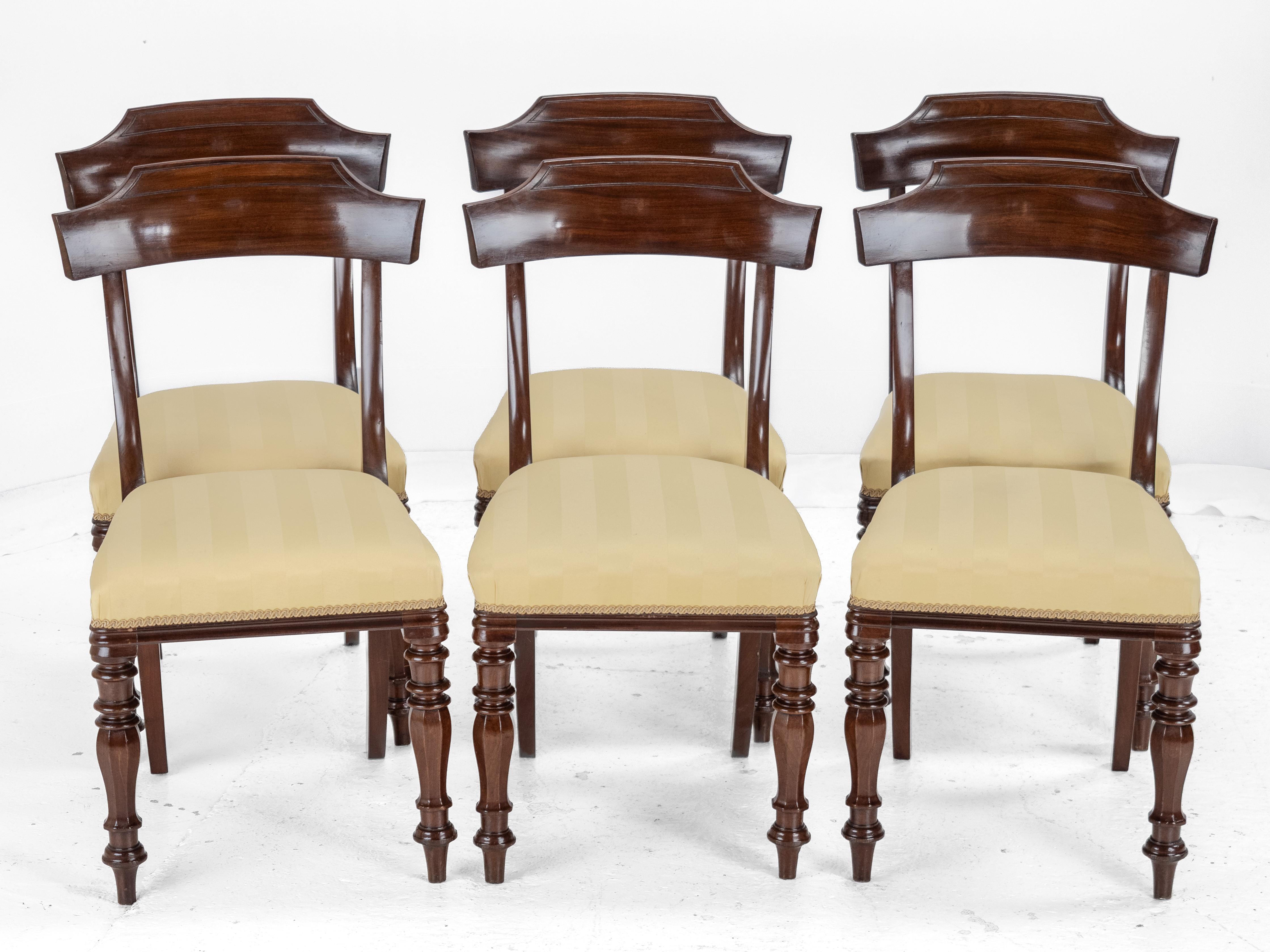 Victorian Set of 6 Mahogany Bar Back Upholstered Dining Chairs c.1870 c.19th For Sale 1