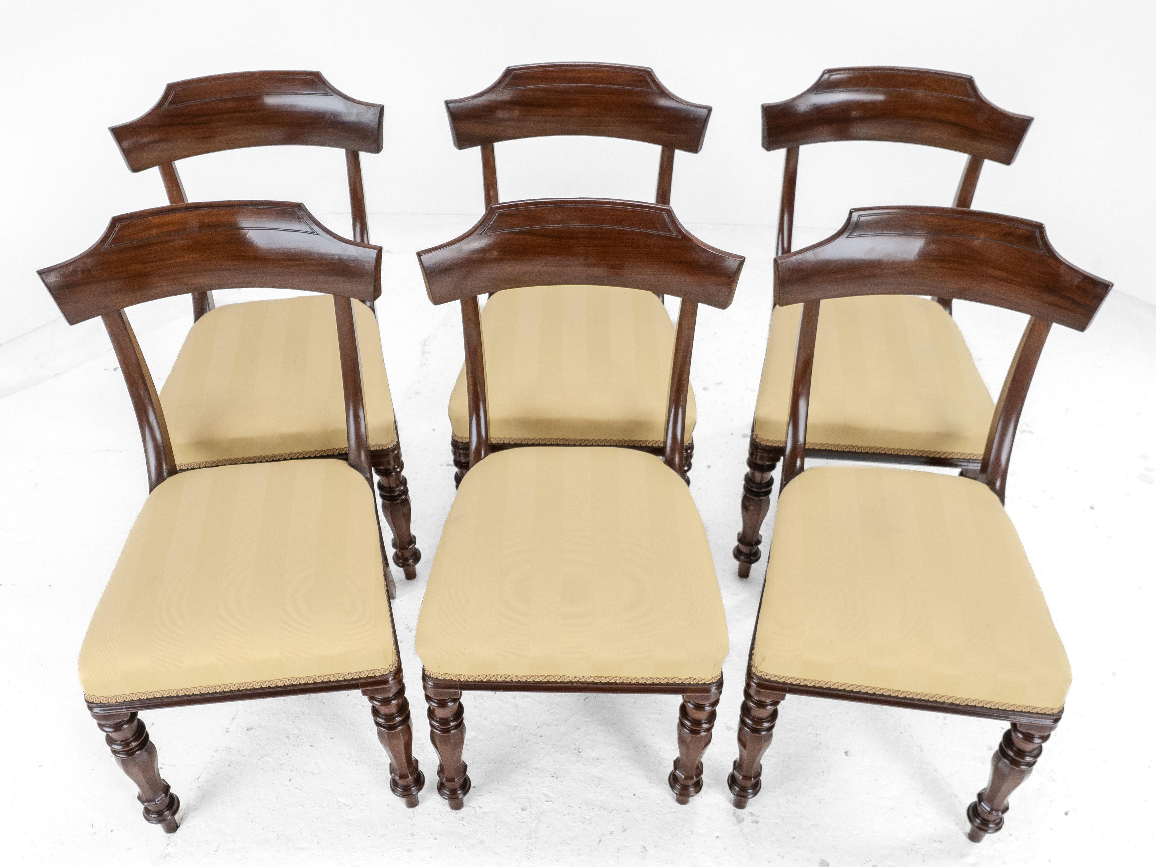 Victorian Set of 6 Mahogany Bar Back Upholstered Dining Chairs c.1870 c.19th For Sale 2