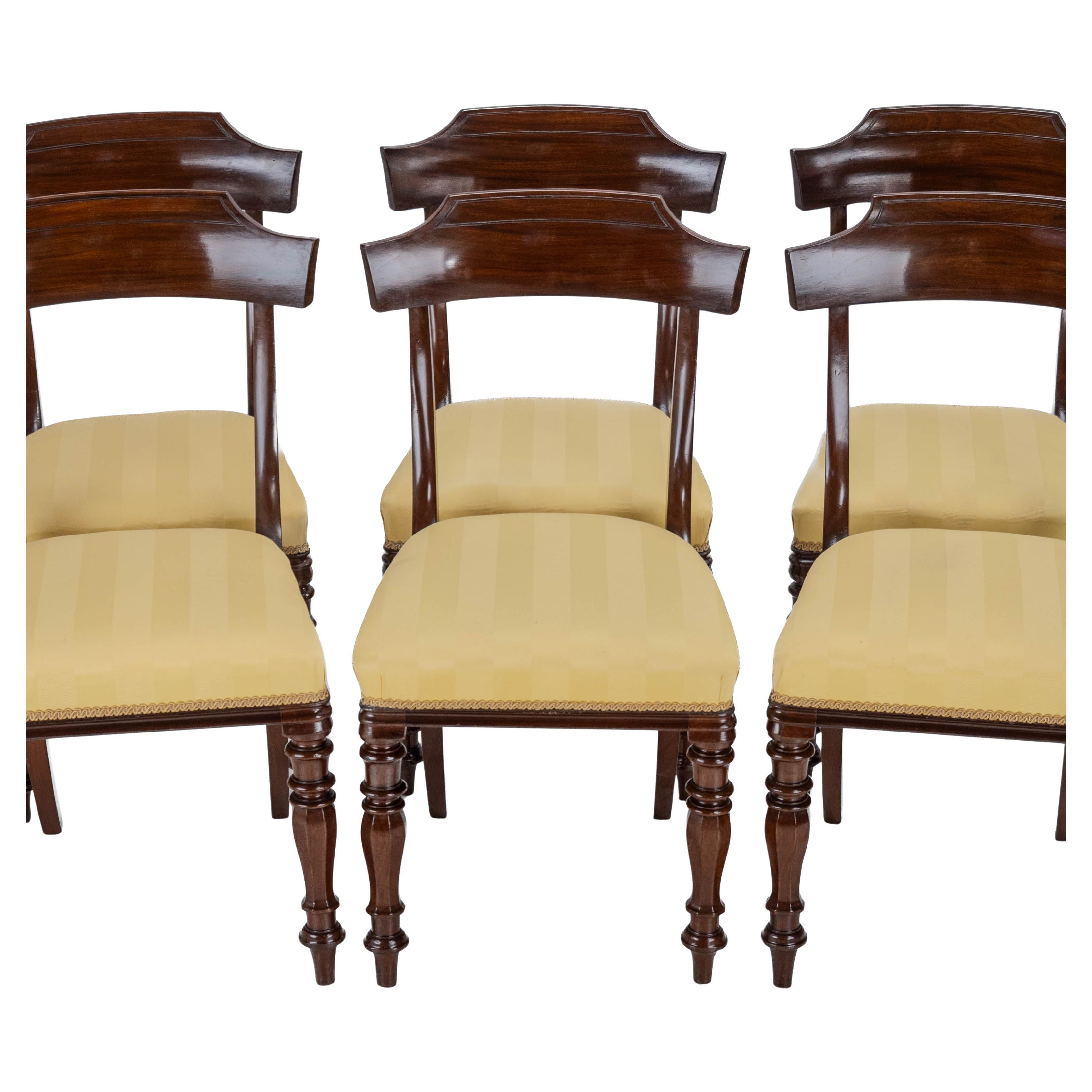 Victorian Set of 6 Mahogany Bar Back Upholstered Dining Chairs Circa 1870