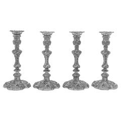 Antique Victorian set of ornate sterling silver candlesticks made by Walker & Hall 1898