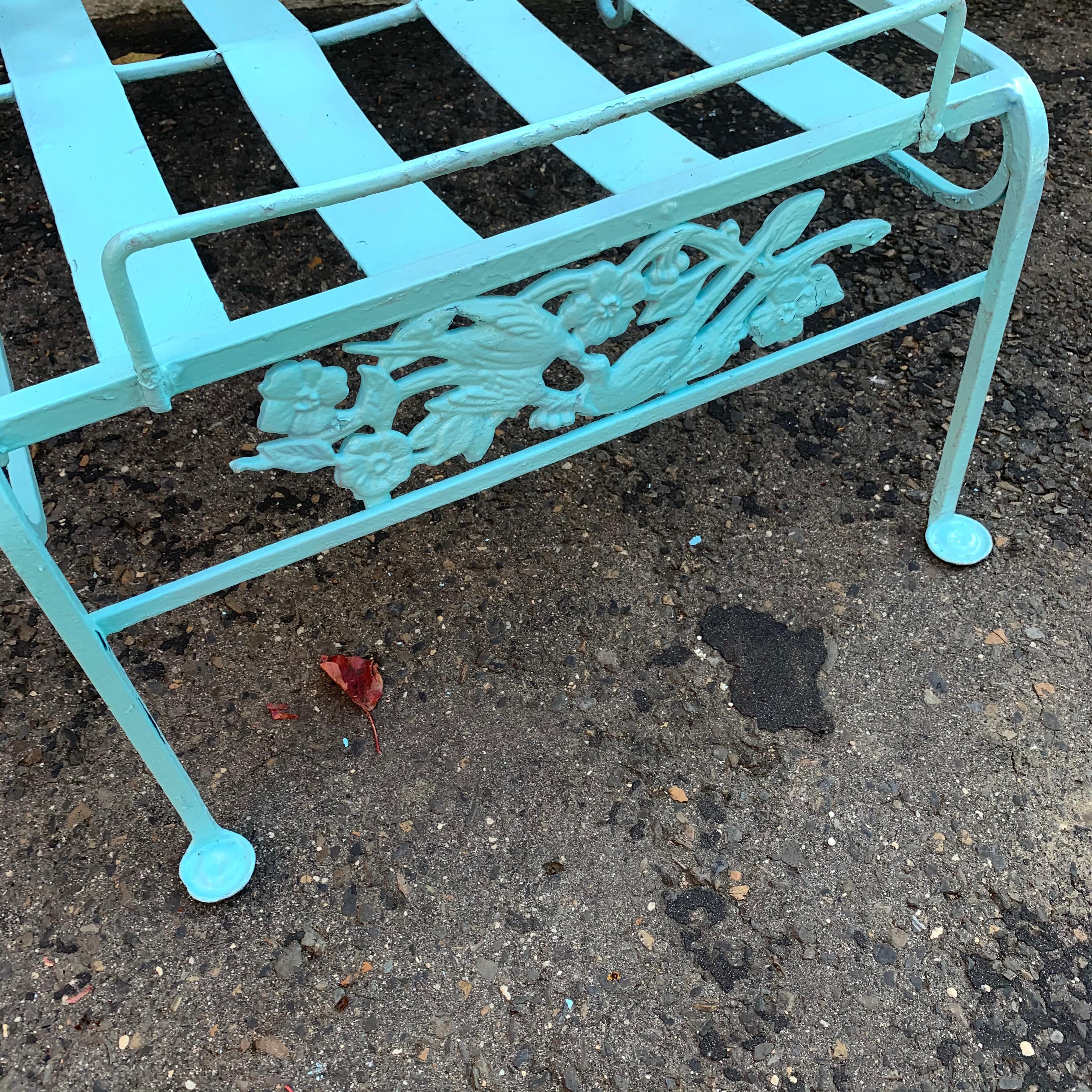 Victorian Set Of Turquoise Painted Iron Garden Table, Sofa, Chaise And Armchair 4