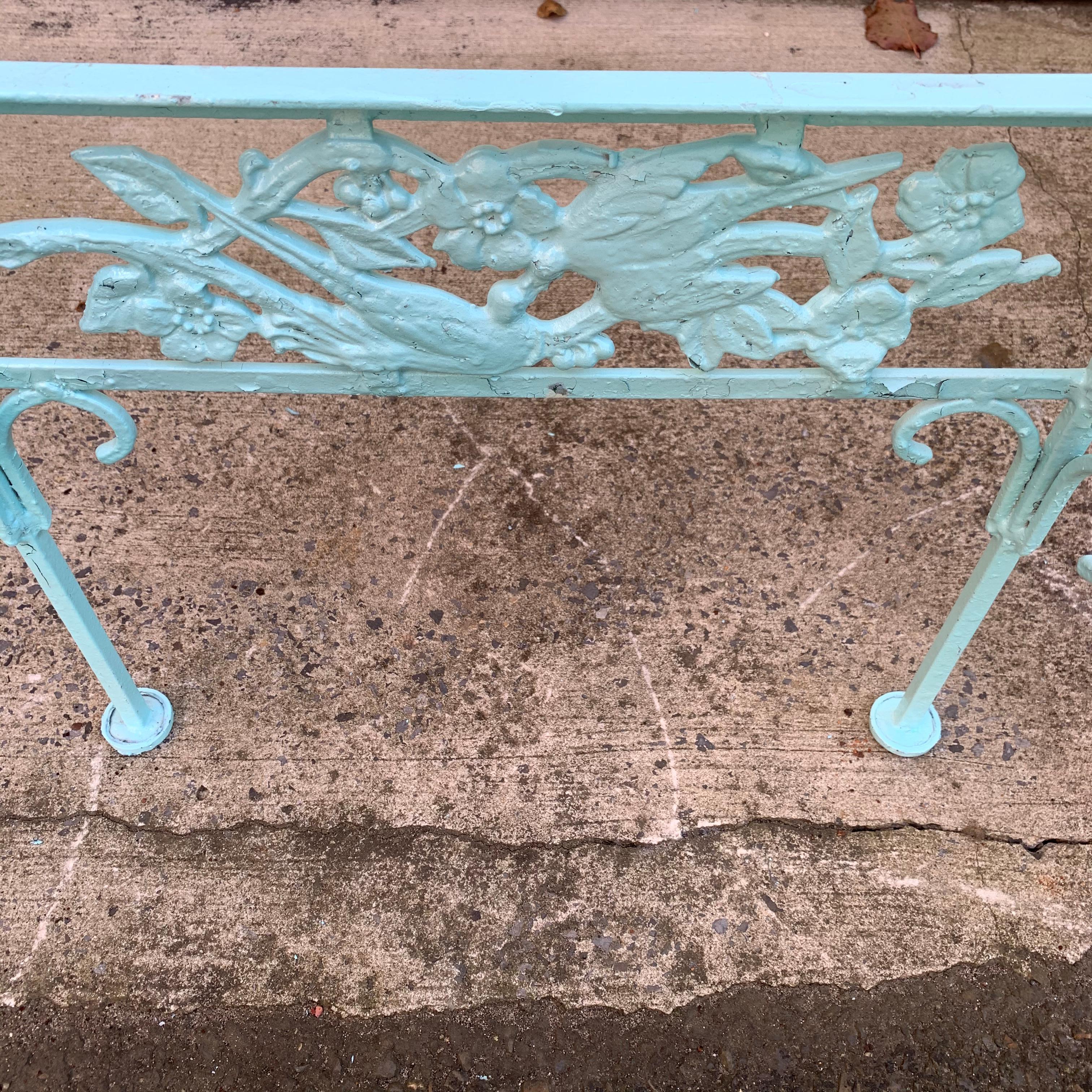 Victorian Set Of Turquoise Painted Iron Garden Table, Sofa, Chaise And Armchair 8