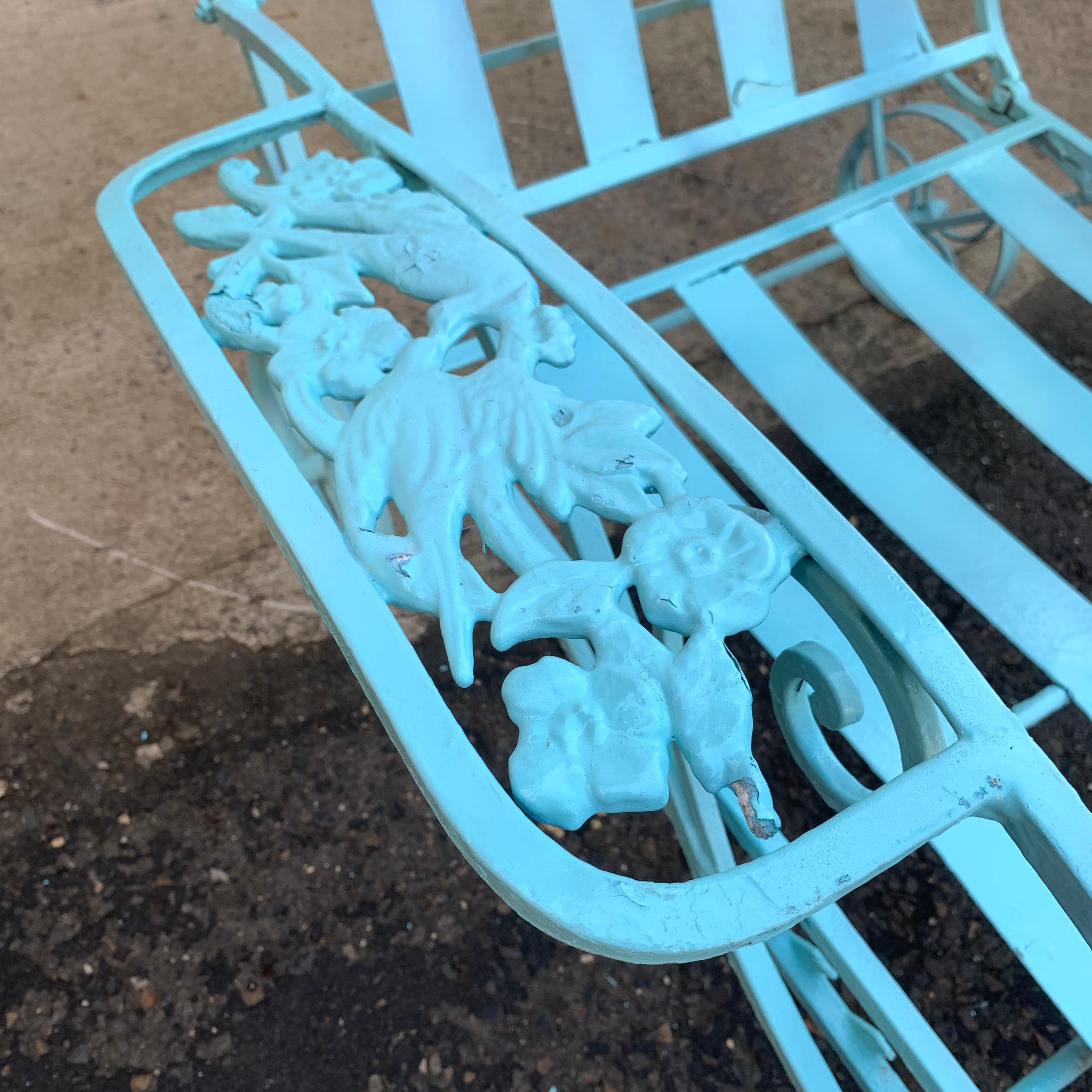 Victorian Set Of Turquoise Painted Iron Garden Table, Sofa, Chaise And Armchair 11