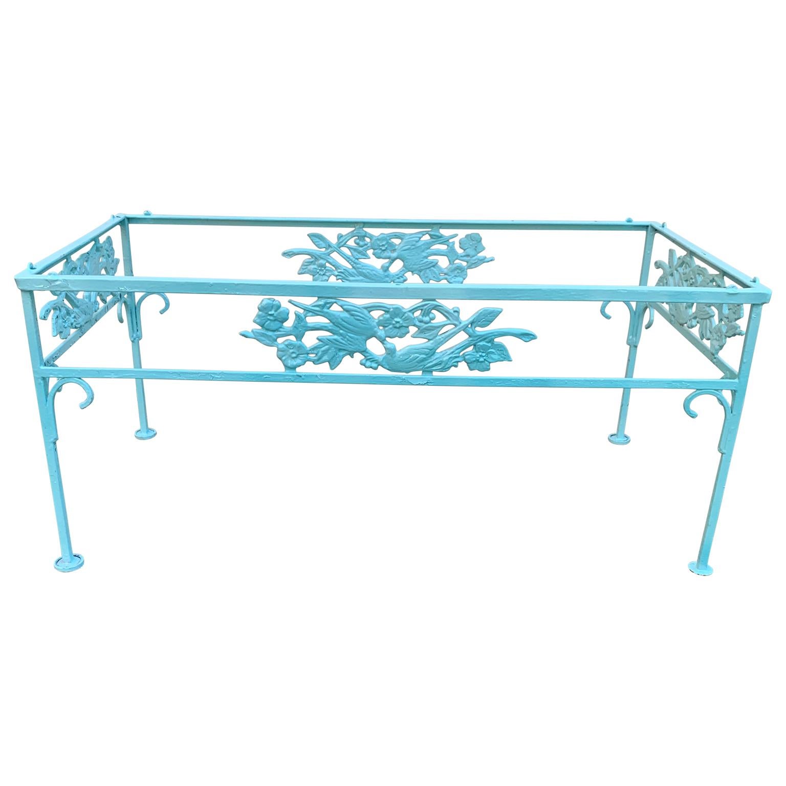 Victorian Set Of Turquoise Painted Iron Garden Table, Sofa, Chaise And Armchair 1