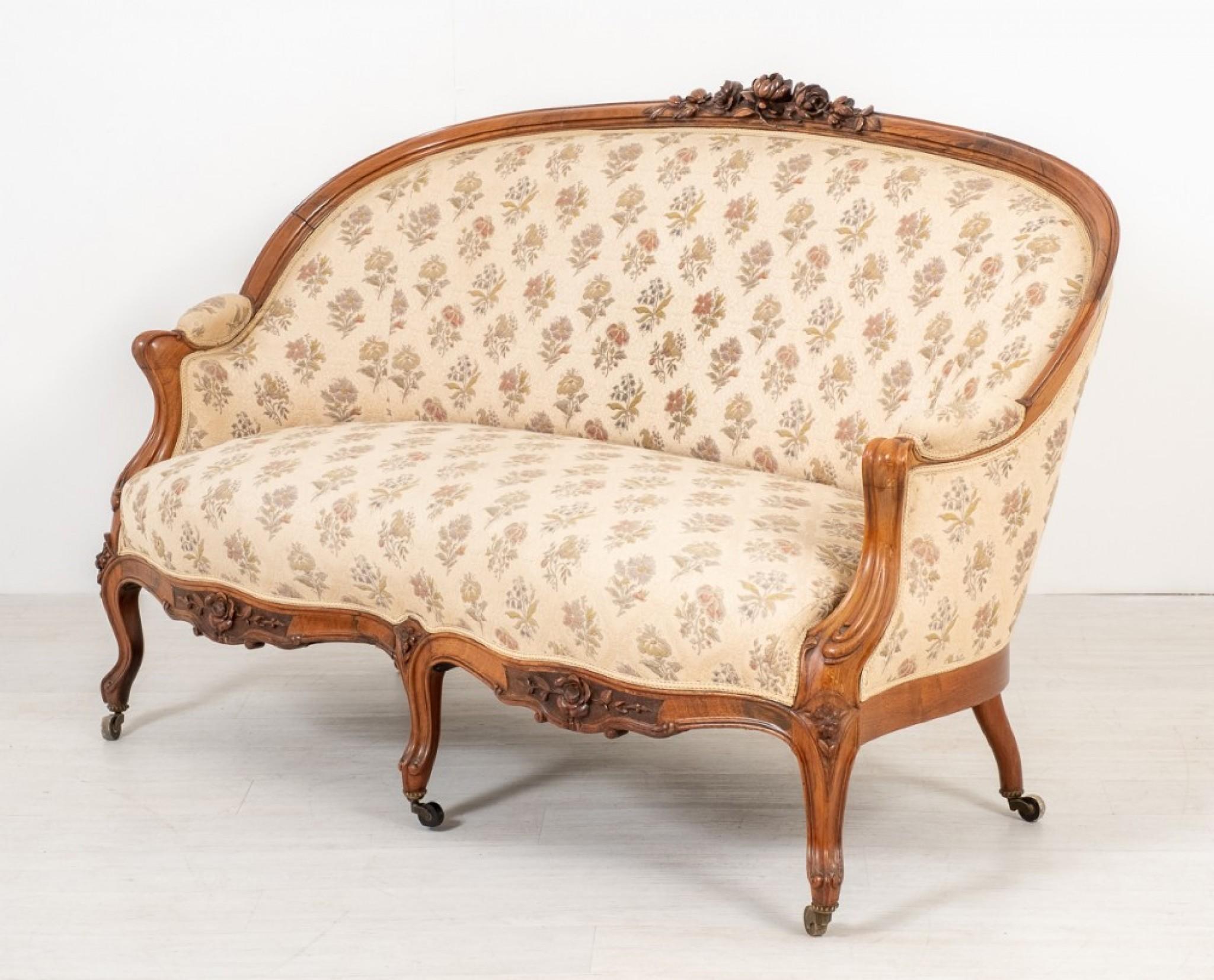 Victorian Settee Chair Set Antique Couch Parlour Suite, 1860 3