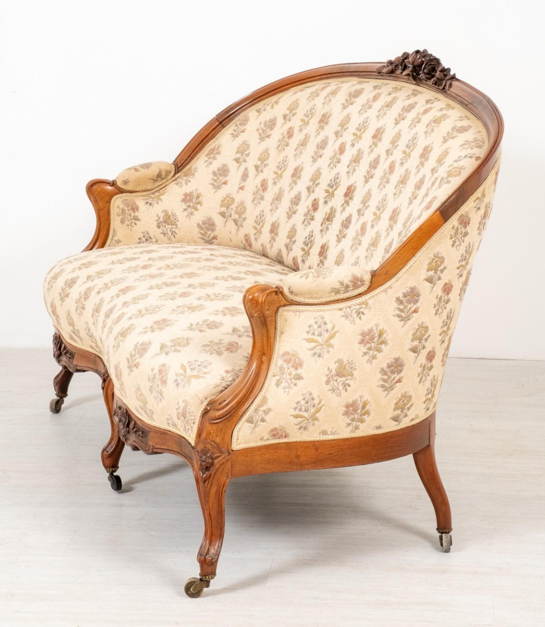 Victorian Settee Chair Set Antique Couch Parlour Suite, 1860 4