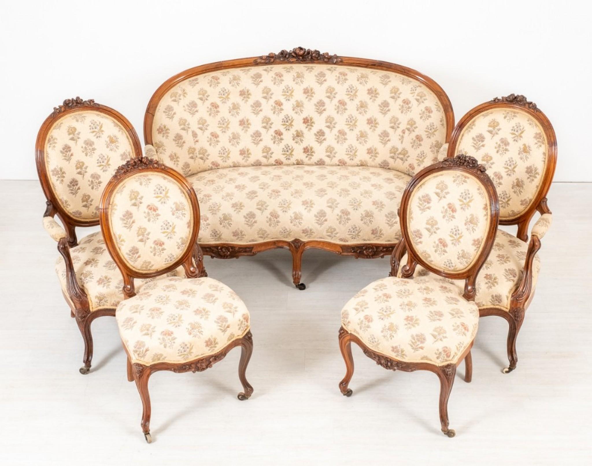 Victorian Settee Chair Set Antique Couch Parlour Suite, 1860 9