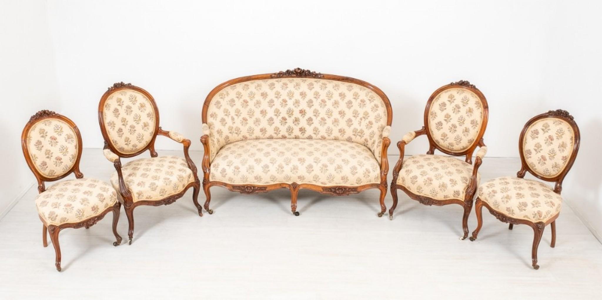 Victorian Settee Chair Set Antique Couch Parlour Suite, 1860 10
