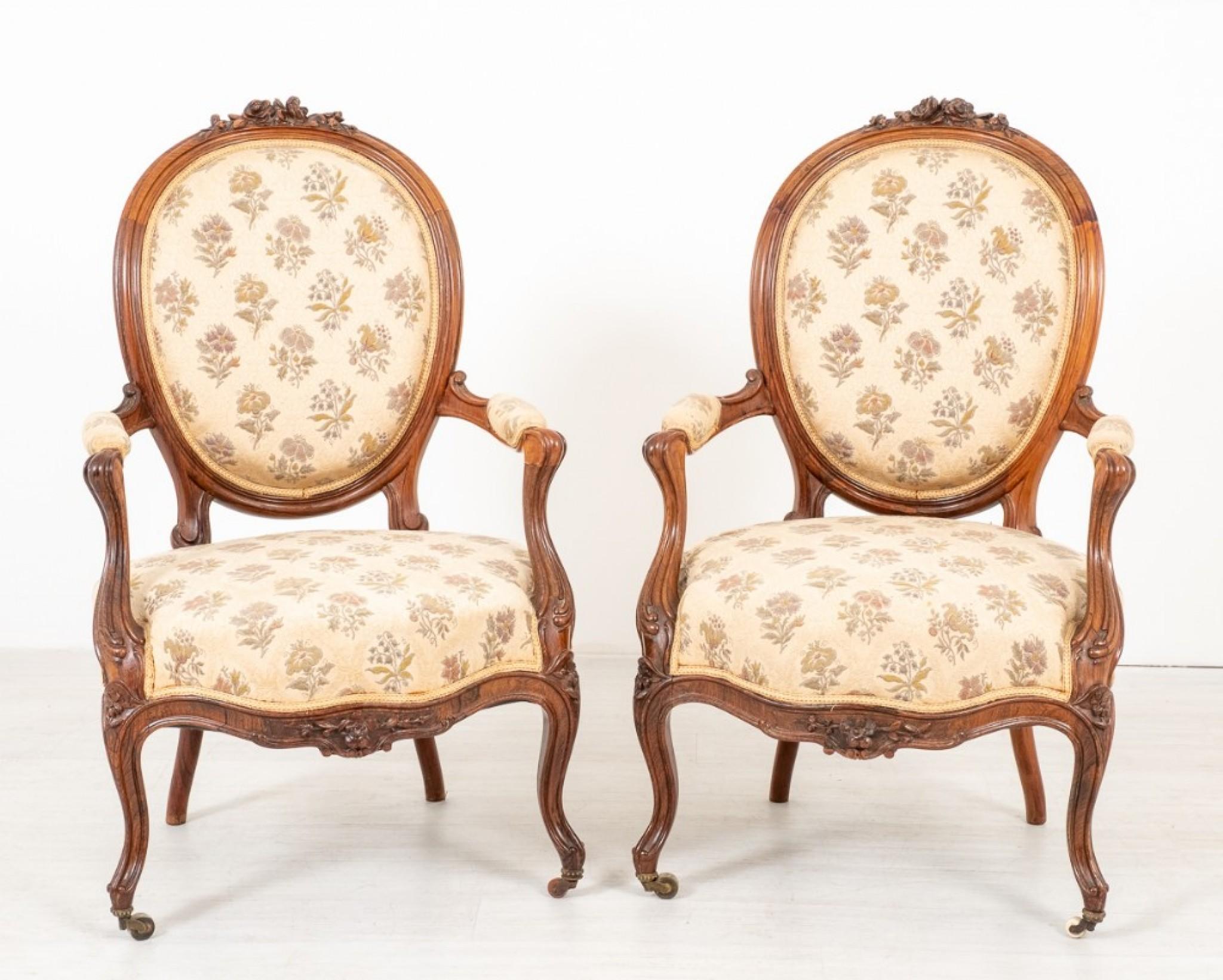 Rosewood Victorian Settee Chair Set Antique Couch Parlour Suite, 1860
