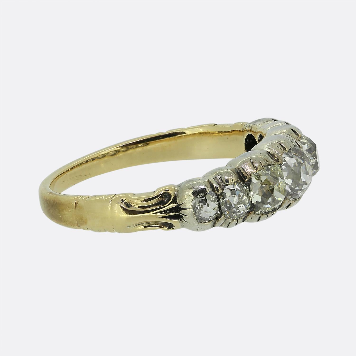 Old Mine Cut Victorian Seven Stone Diamond Ring For Sale