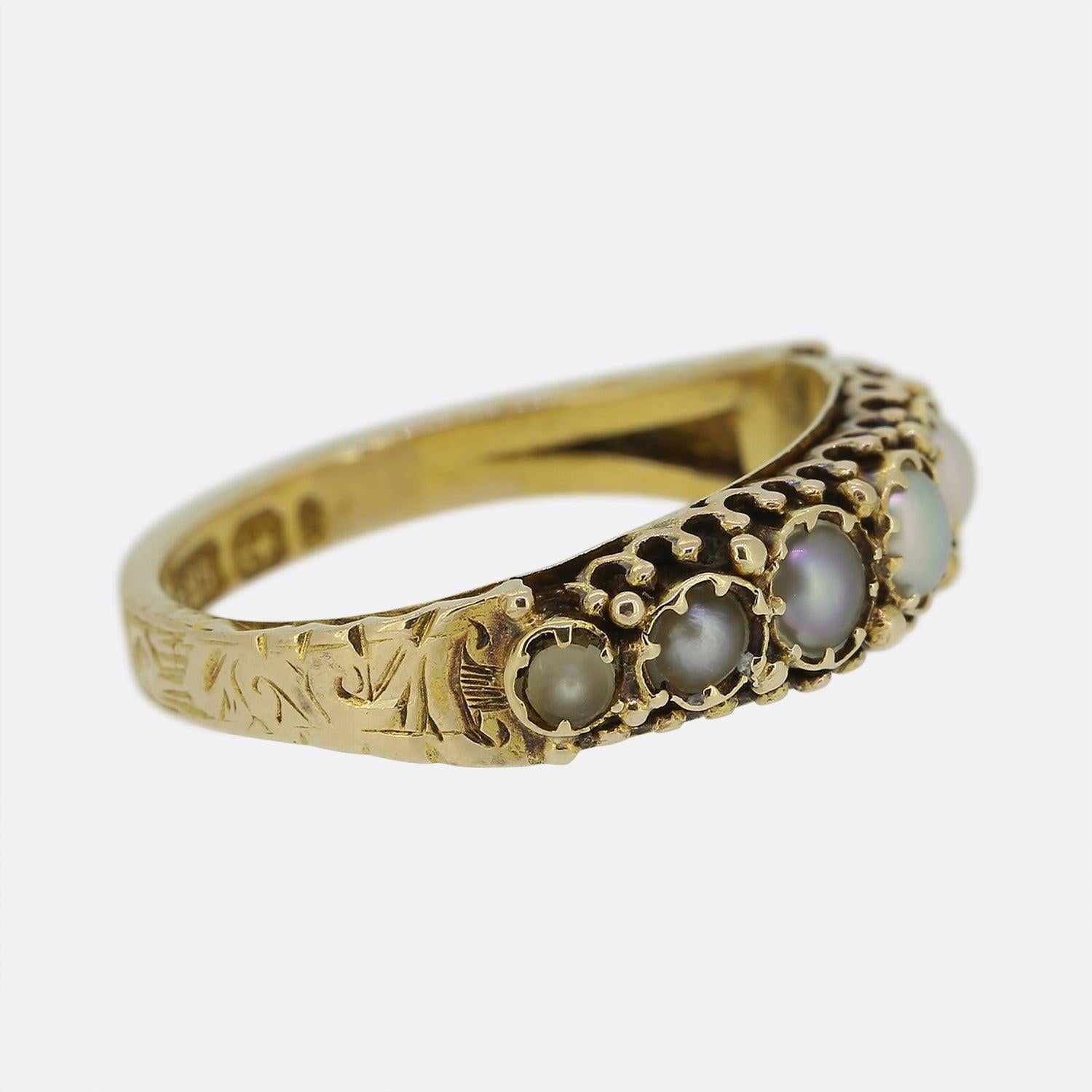 Round Cut Victorian Seven-Stone Pearl Ring For Sale