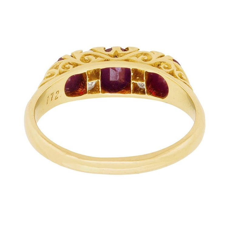 Victorian Seven-Stone Ruby and Diamond Ring, circa 1900s at 1stDibs