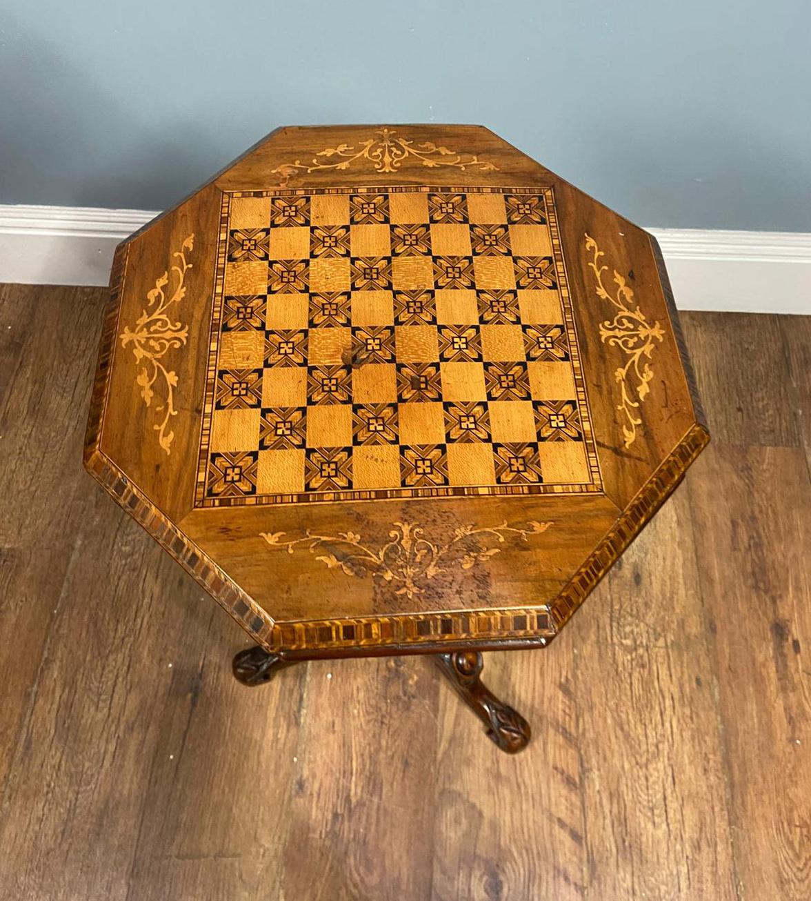 Victorian Sewing Box Games Chess Table Side 1880 In Good Condition For Sale In Potters Bar, GB
