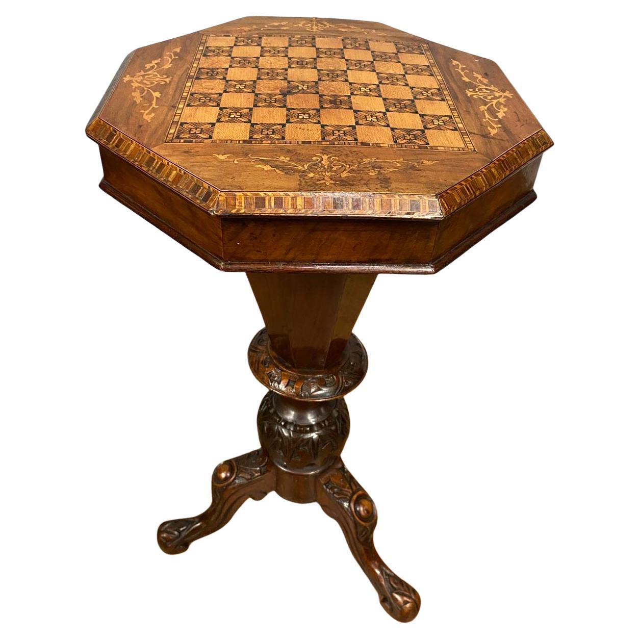 Victorian Sewing Box Games Chess Table Side 1880