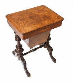 Victorian Sewing Table Antique Burr Walnut 1860 Side Tables