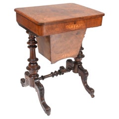 Victorian Sewing Table Antique Burr Walnut 1860 Side Tables