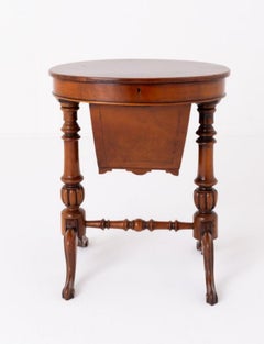 Victorian Sewing Table Burr Walnut Antique 1860