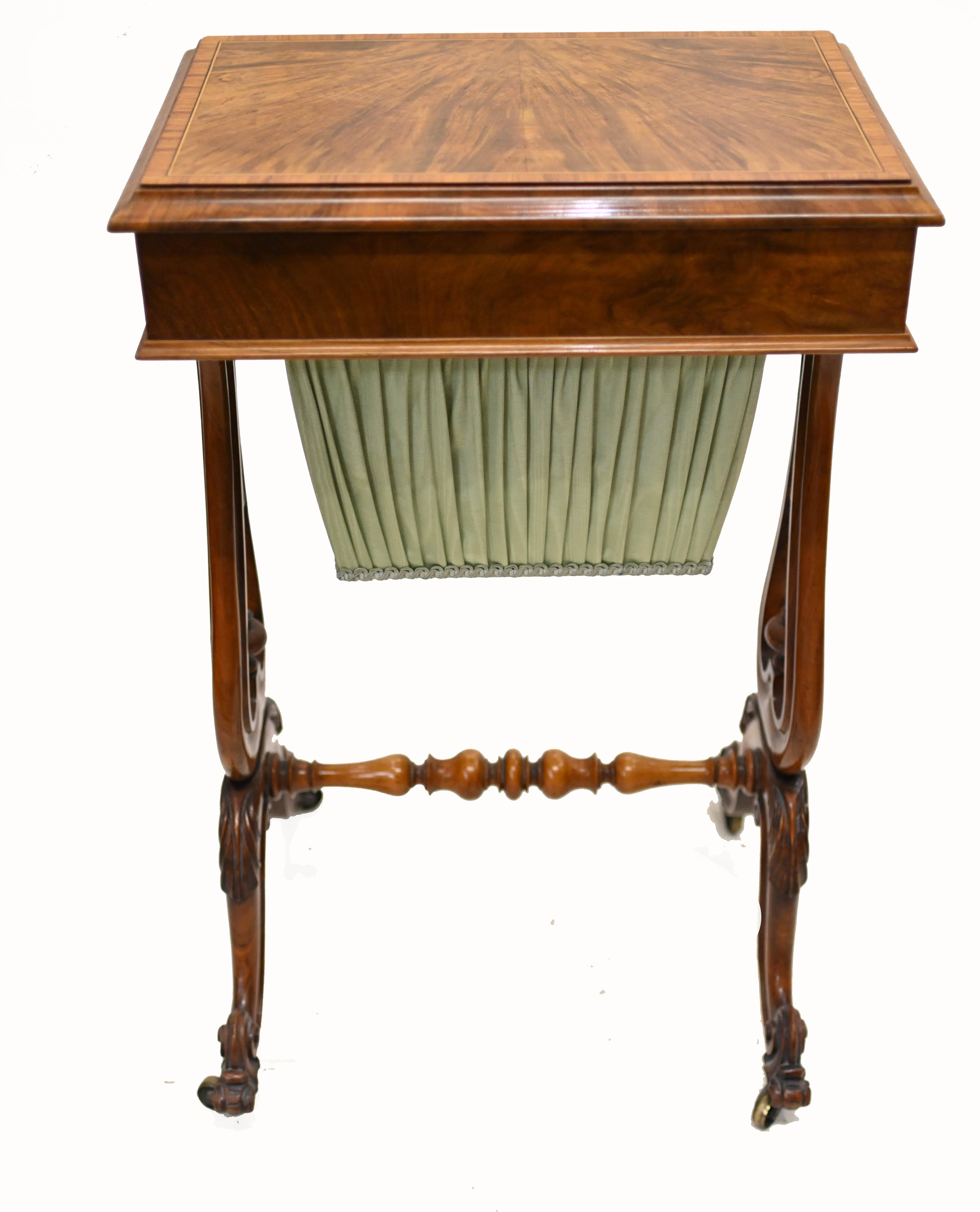 Victorian Sewing Table Work Box Walnut 1860 For Sale 3