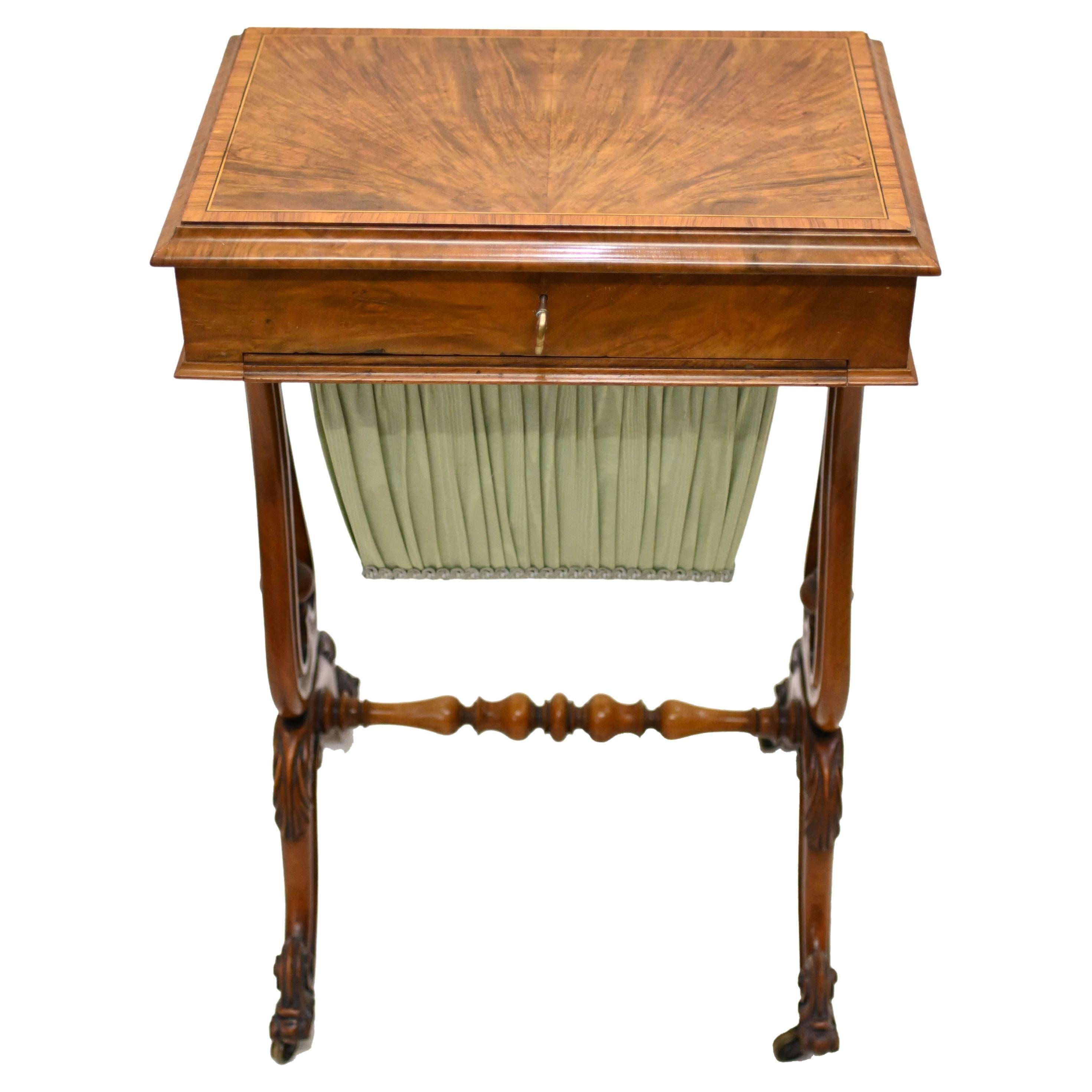 Victorian Sewing Table Work Box Walnut 1860