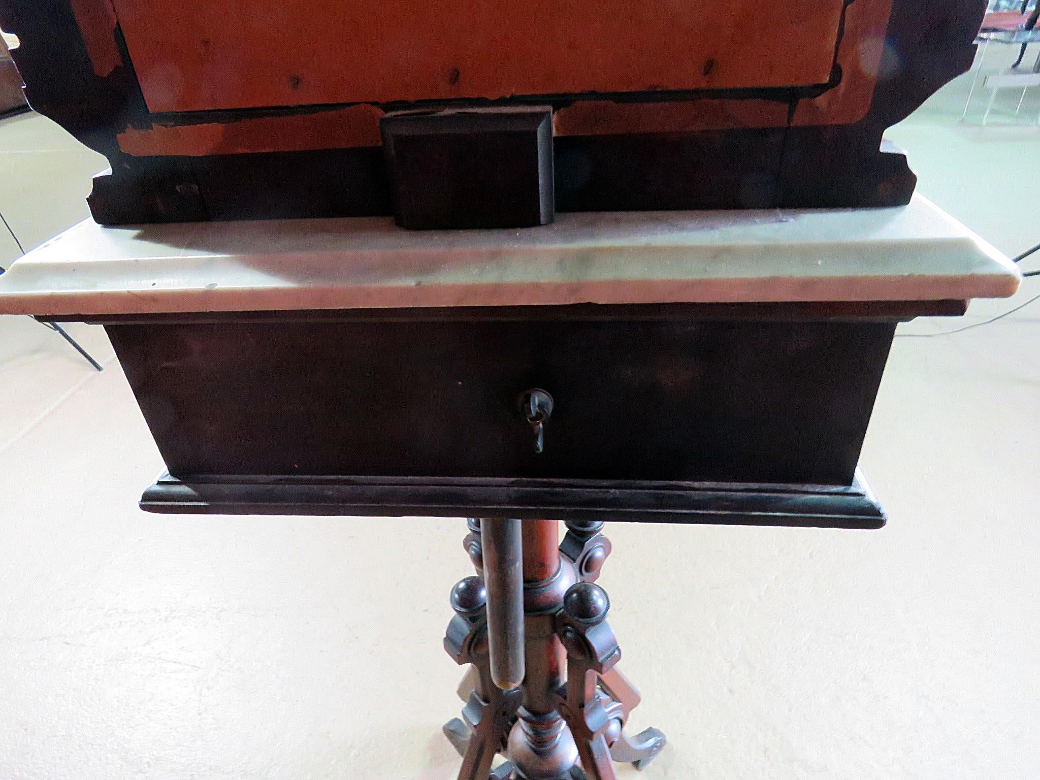 Burled Walnut and Marble Renaissance Revival Shaving Stand C1870 5