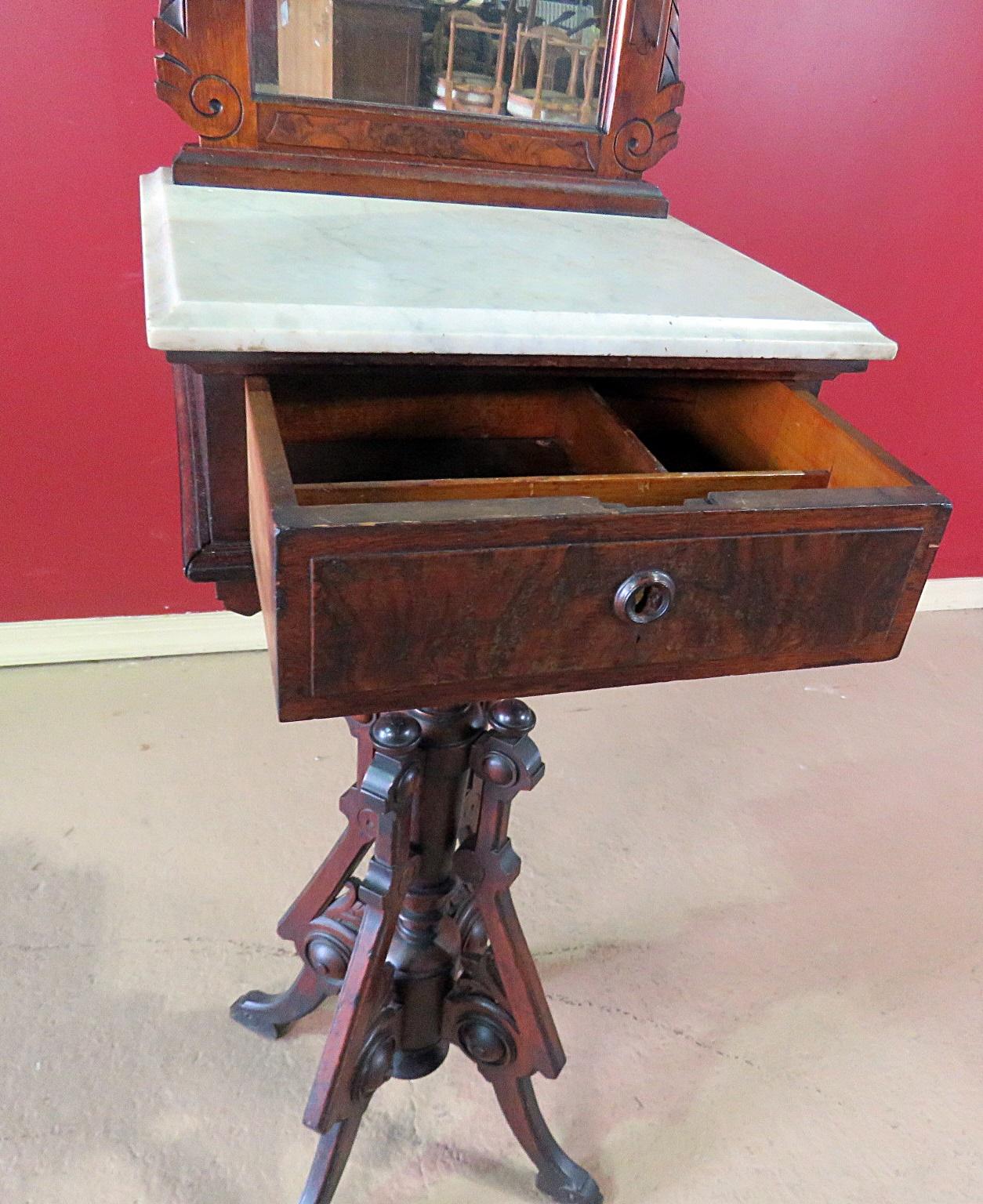 Burled Walnut and Marble Renaissance Revival Shaving Stand C1870 6