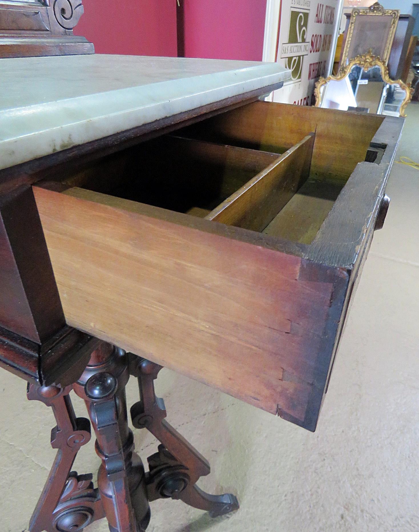 Burled Walnut and Marble Renaissance Revival Shaving Stand C1870 7