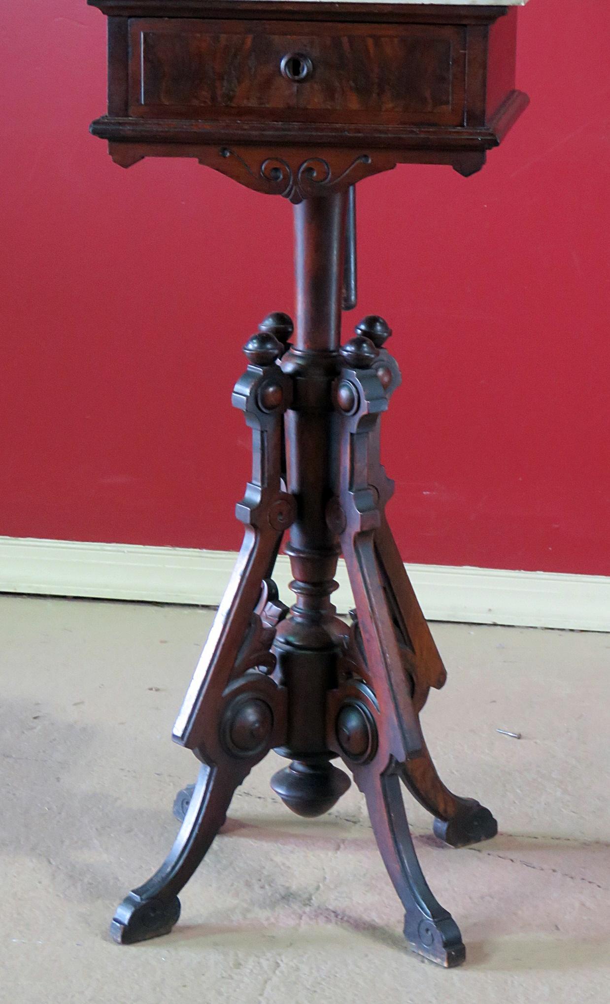 Victorian Burled Walnut and Marble Renaissance Revival Shaving Stand C1870