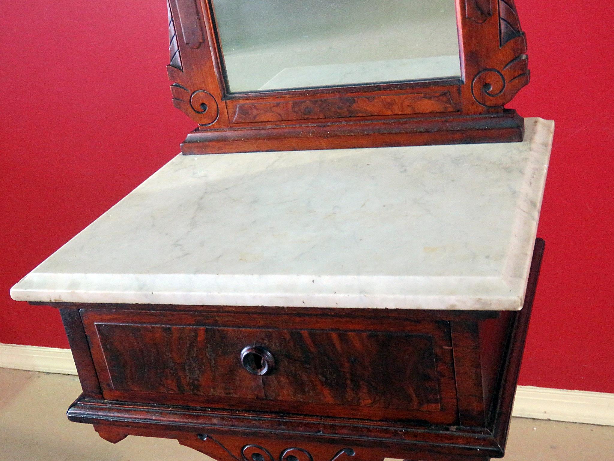 20th Century Burled Walnut and Marble Renaissance Revival Shaving Stand C1870