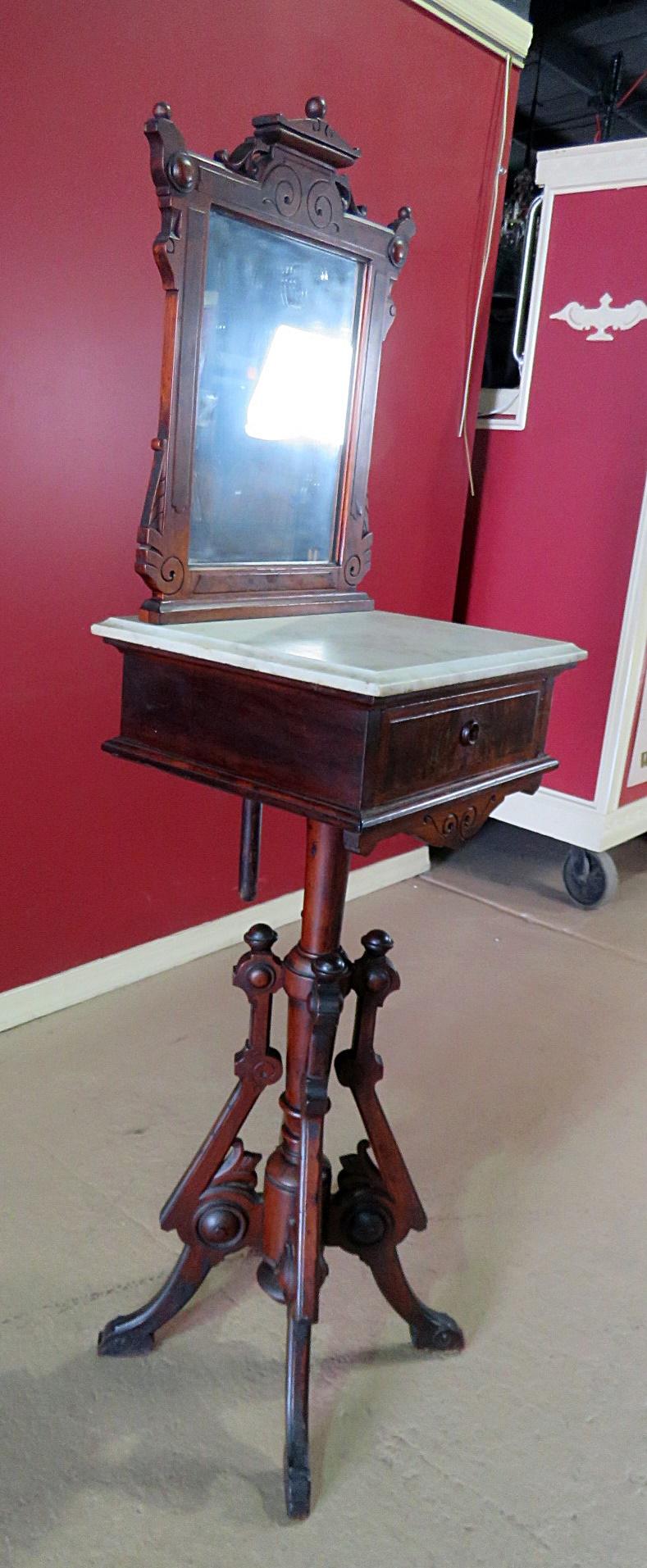Burled Walnut and Marble Renaissance Revival Shaving Stand C1870 1