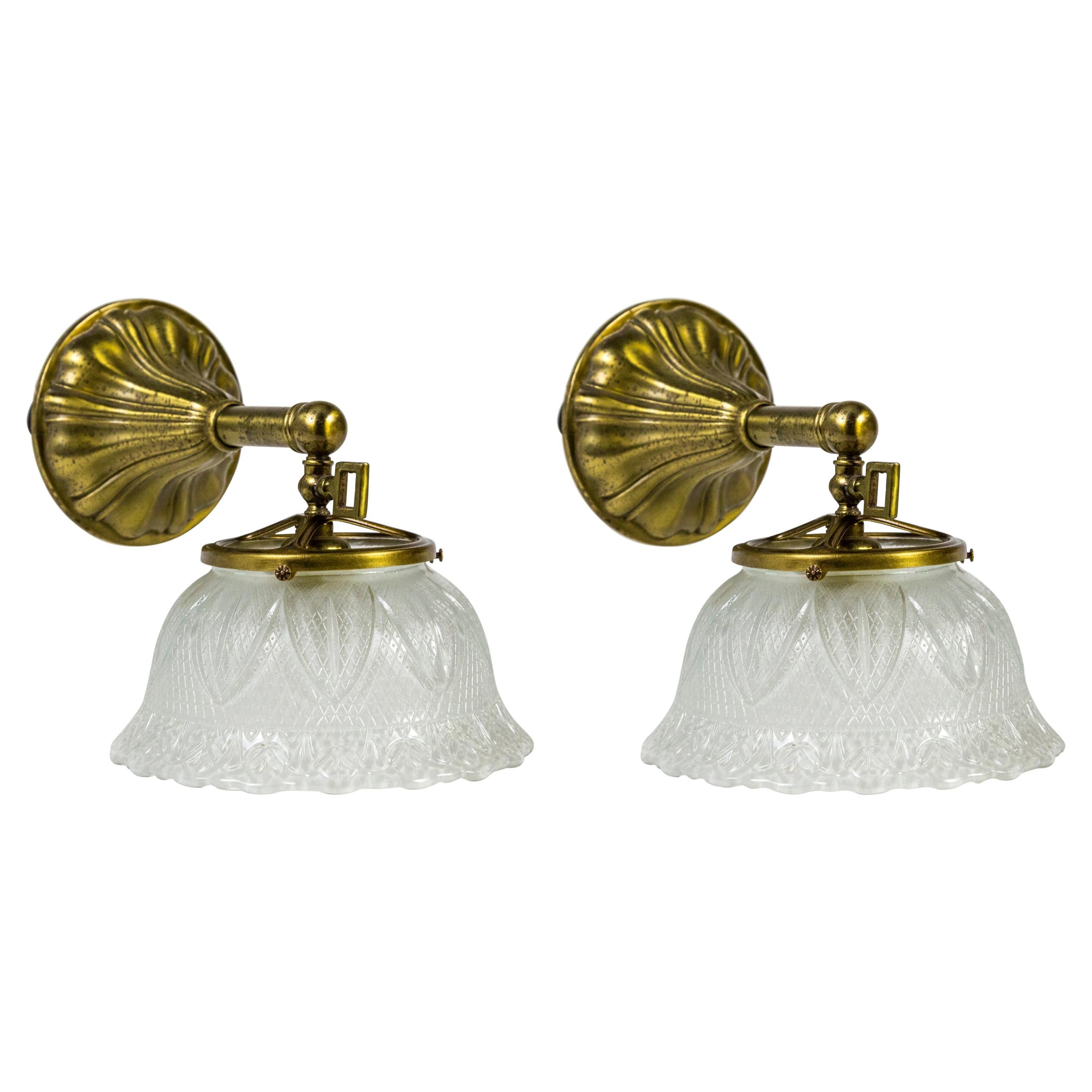 Victorian Sheffield Moulded Glass & Brass Sconces 'Pair'