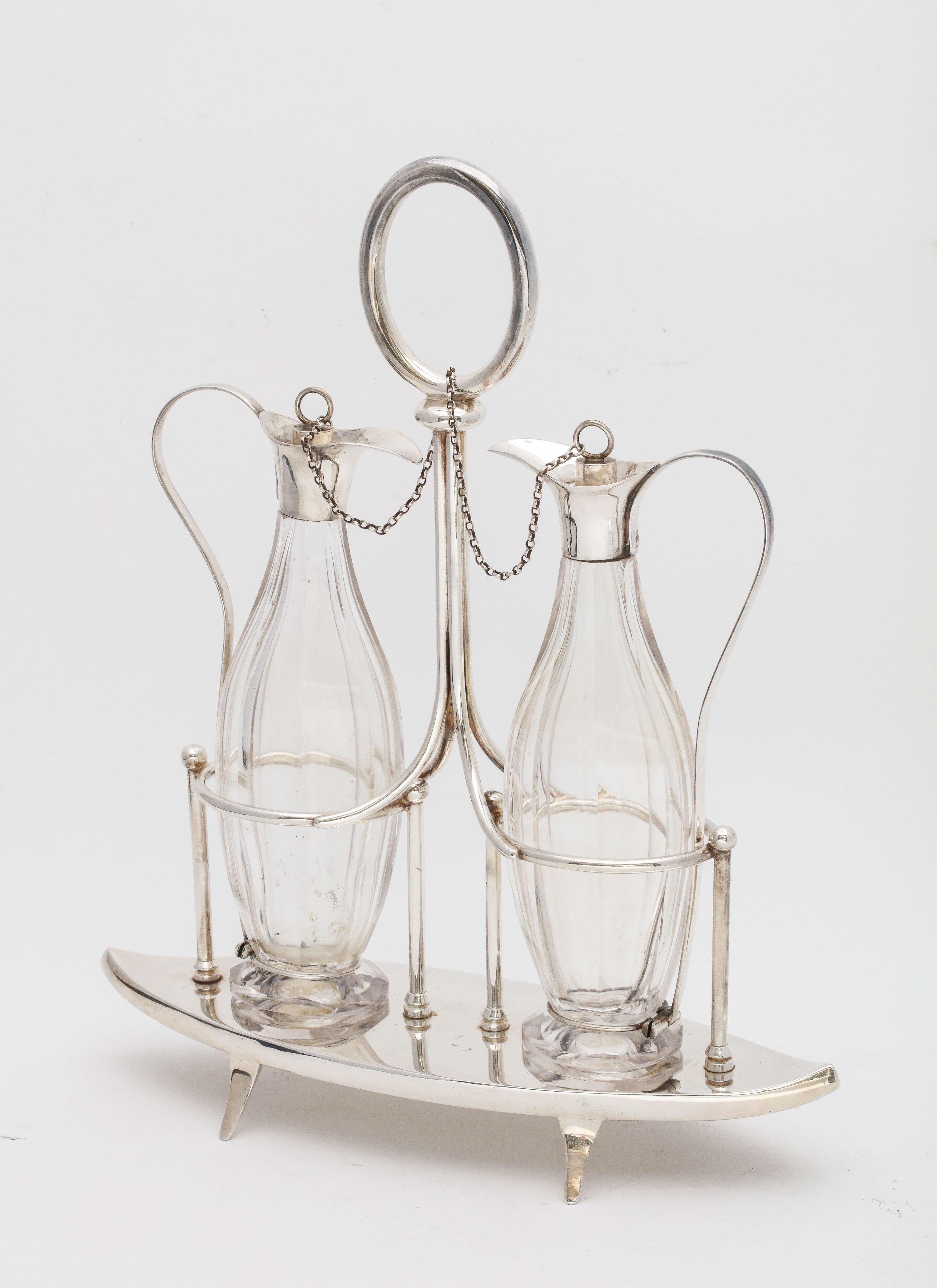 Victorian Sheffield Plate Footed Two-Bottle Cruet Set by William Hutton and Sons For Sale 3