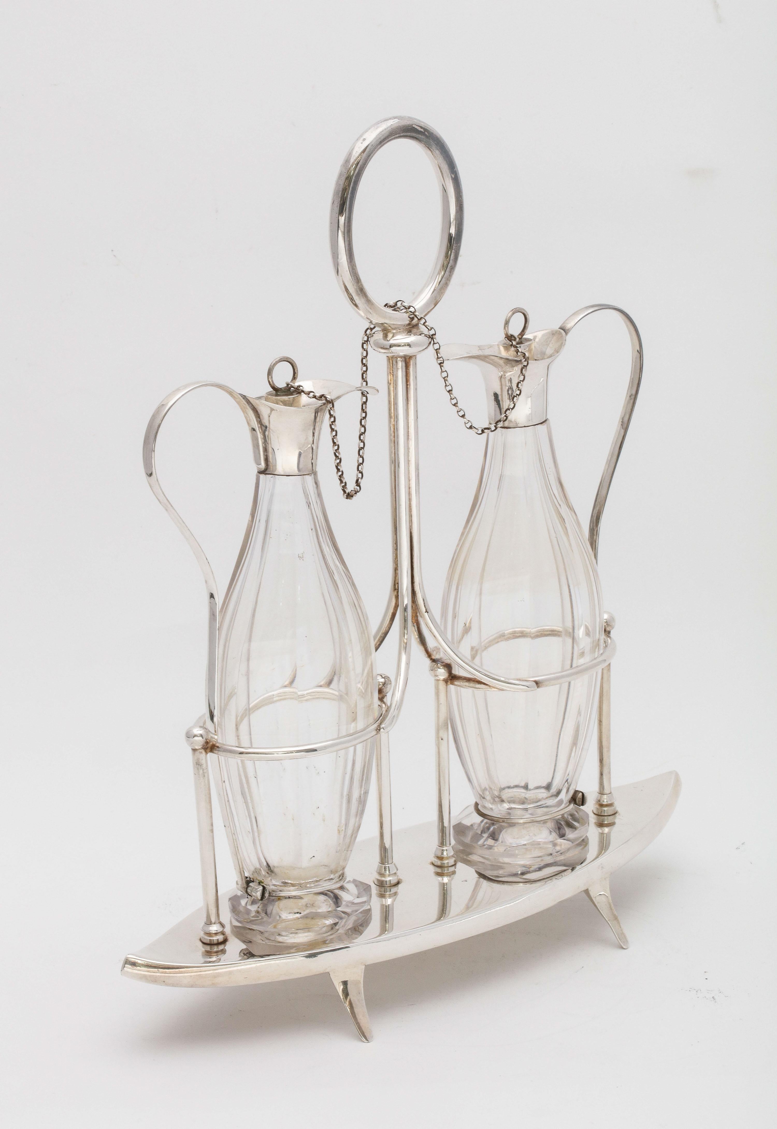 Late 19th Century Victorian Sheffield Plate Footed Two-Bottle Cruet Set by William Hutton and Sons For Sale