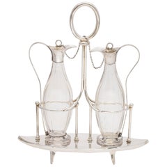 Victorian Sheffield Plate Footed Two-Bottle Cruet Set by William Hutton and Sons