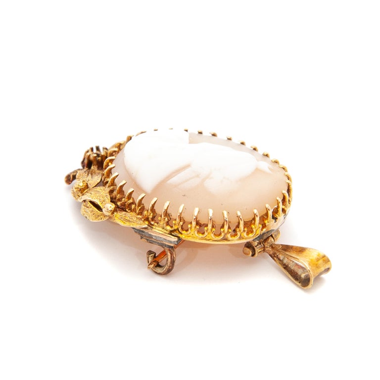 Broche/Pendentif Camée En Coquille - Monture Argent Et Plaqué Or - Bijou Occasion