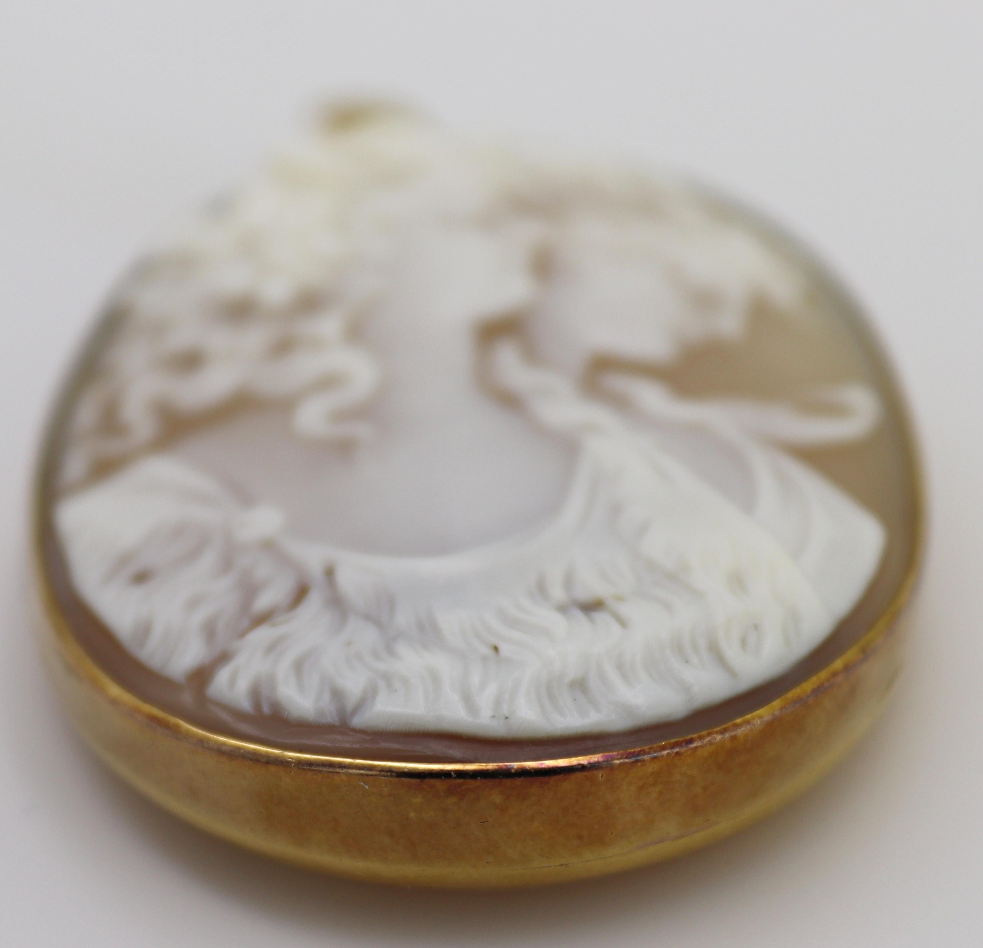 Victorian Shell Cameo Bacchus and Ariadne, 12K Yellow Gold Locket, Pendant For Sale 7