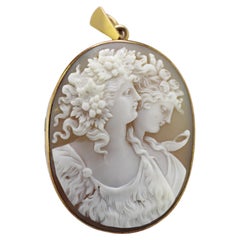 Vintage Victorian Shell Cameo Bacchus and Ariadne, 12K Yellow Gold Locket, Pendant