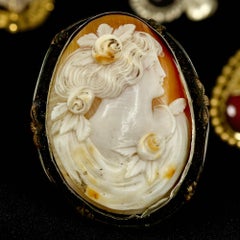 Victorian Shell Cameo Brooch in Filigree Brass Frame, Late 19th Century