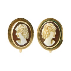 Antique Victorian Shell Cameo Gold Earrings